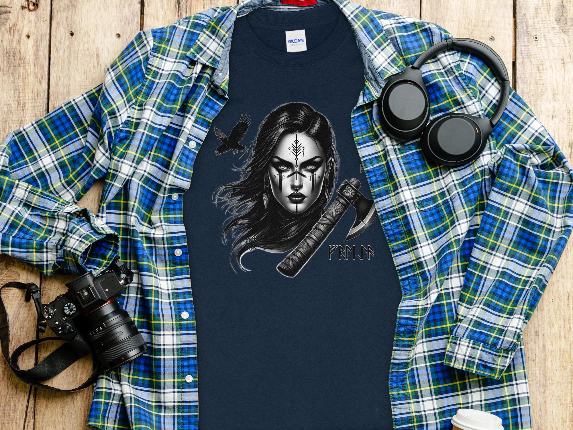 Viking Shield Maiden - Coloured Gildan Long Sleeve Realistic Norse Talisman Men Women Unisex Valhalla Tee Graphic Design