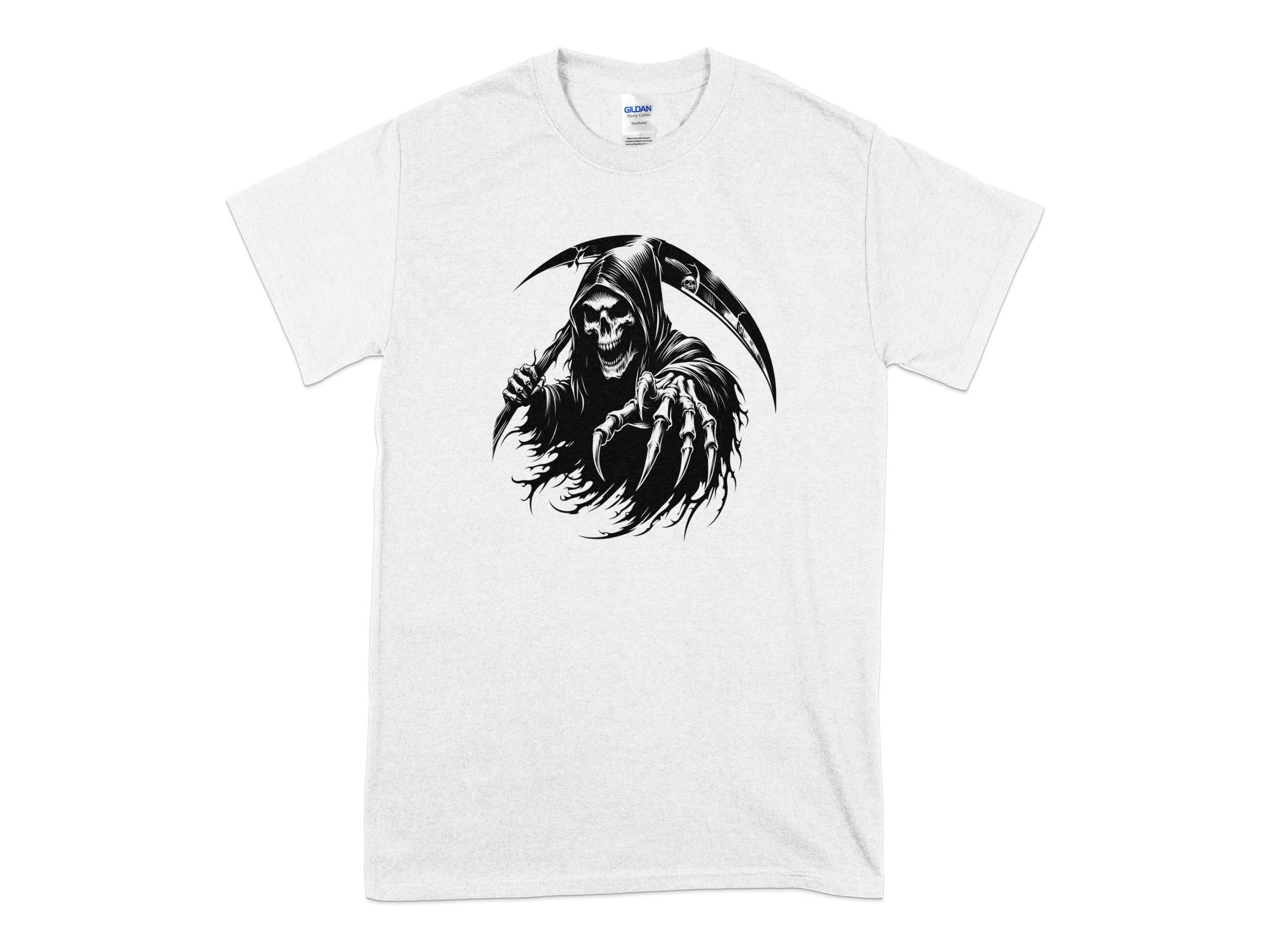 Grim Reaper - Black White Gildan T-Shirt Commemorative Talisman Unisex Tee Graphic Design