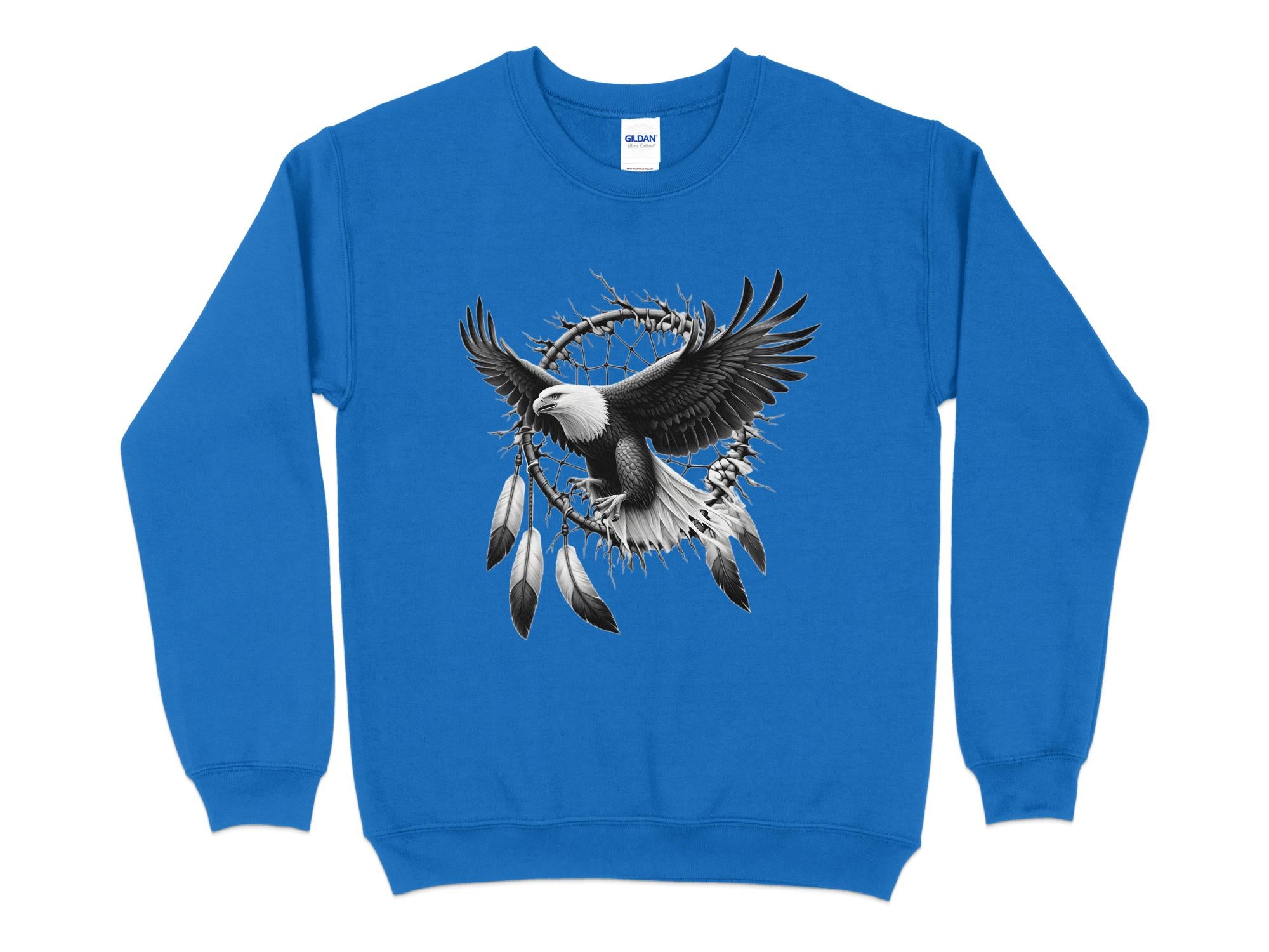 Dreamcatcher Eagle - Coloured Gildan Sweatshirt Realistic Native American Talisman Unisex Mythology Tee Graphic Design