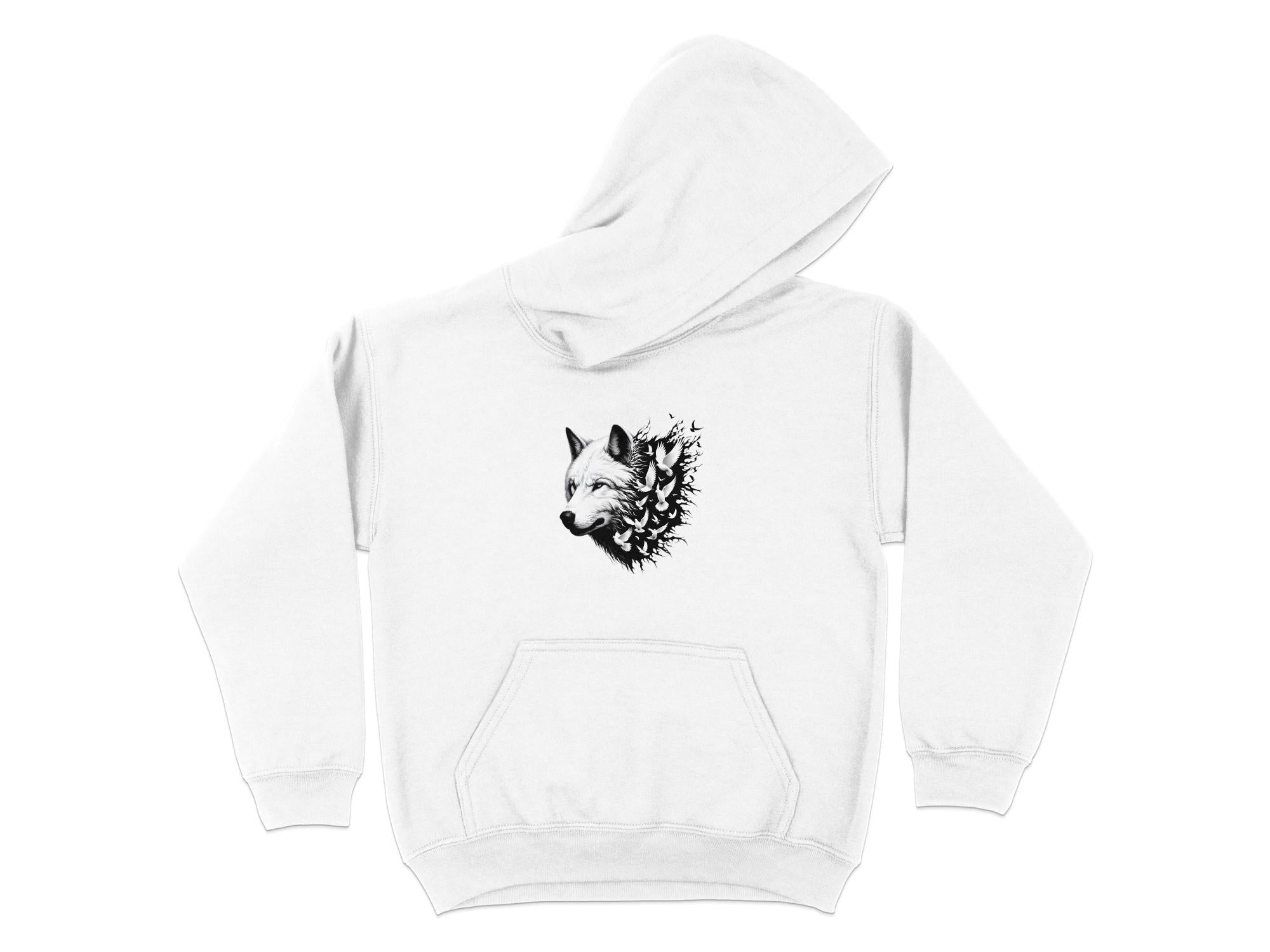 Wolf x Doves - Black White Gildan Hoodie Realistic Animal Talisman Unisex Tee Graphic Design