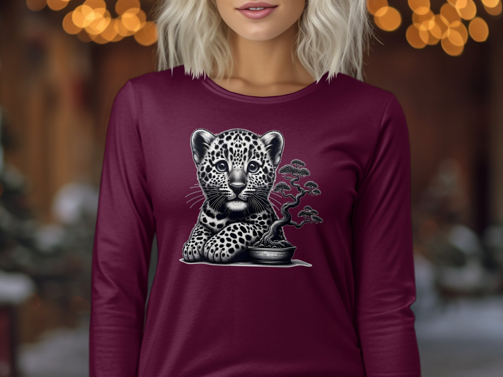 Leopard Bonsai - Coloured Gildan Long Sleeve Realistic Animal Talisman Unisex Cute Tee Graphic Design