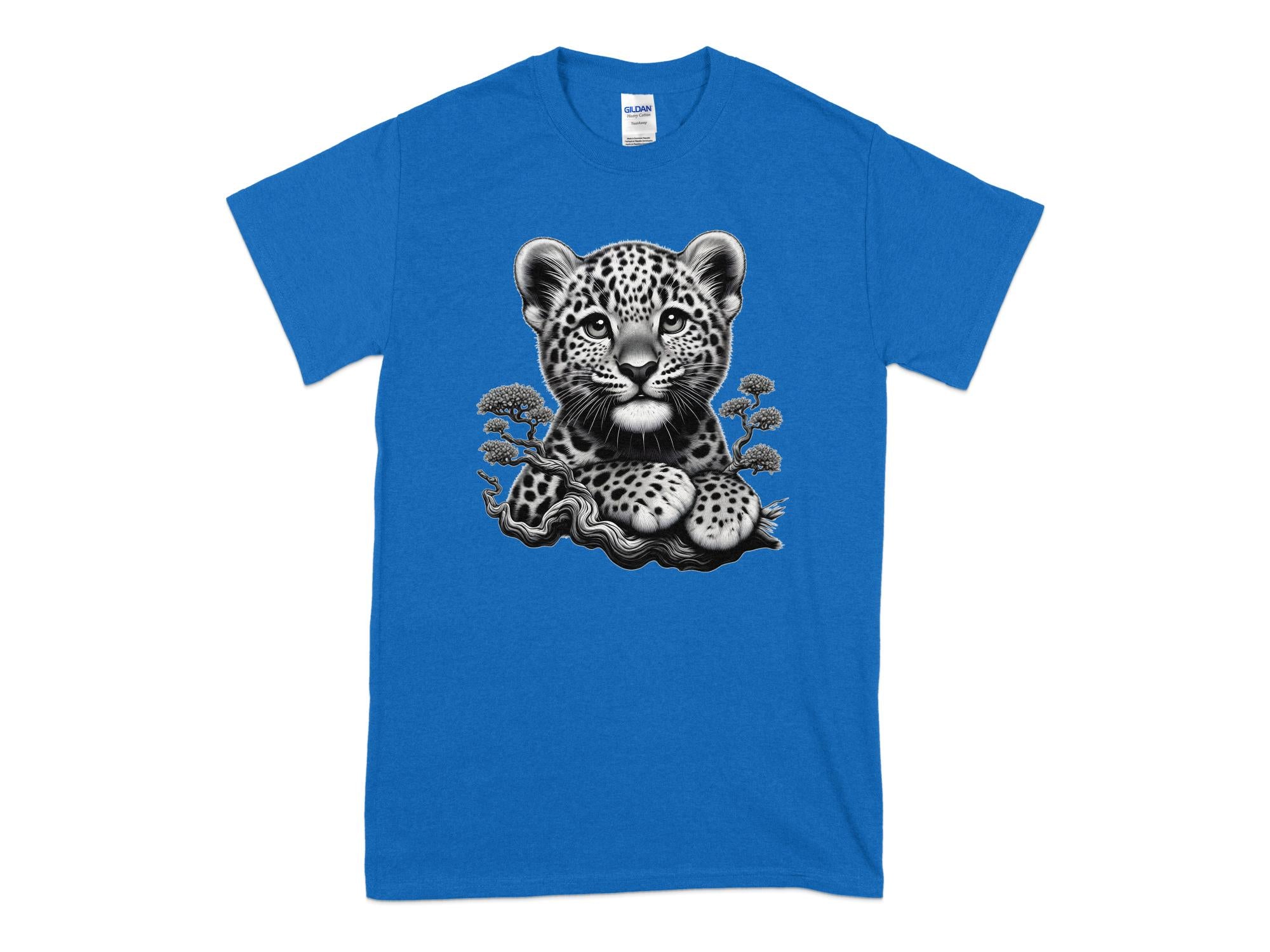 Leopard Bonsai - Coloured Gildan T-Shirt Realistic Animal Talisman Unisex Cute Tee Graphic Design