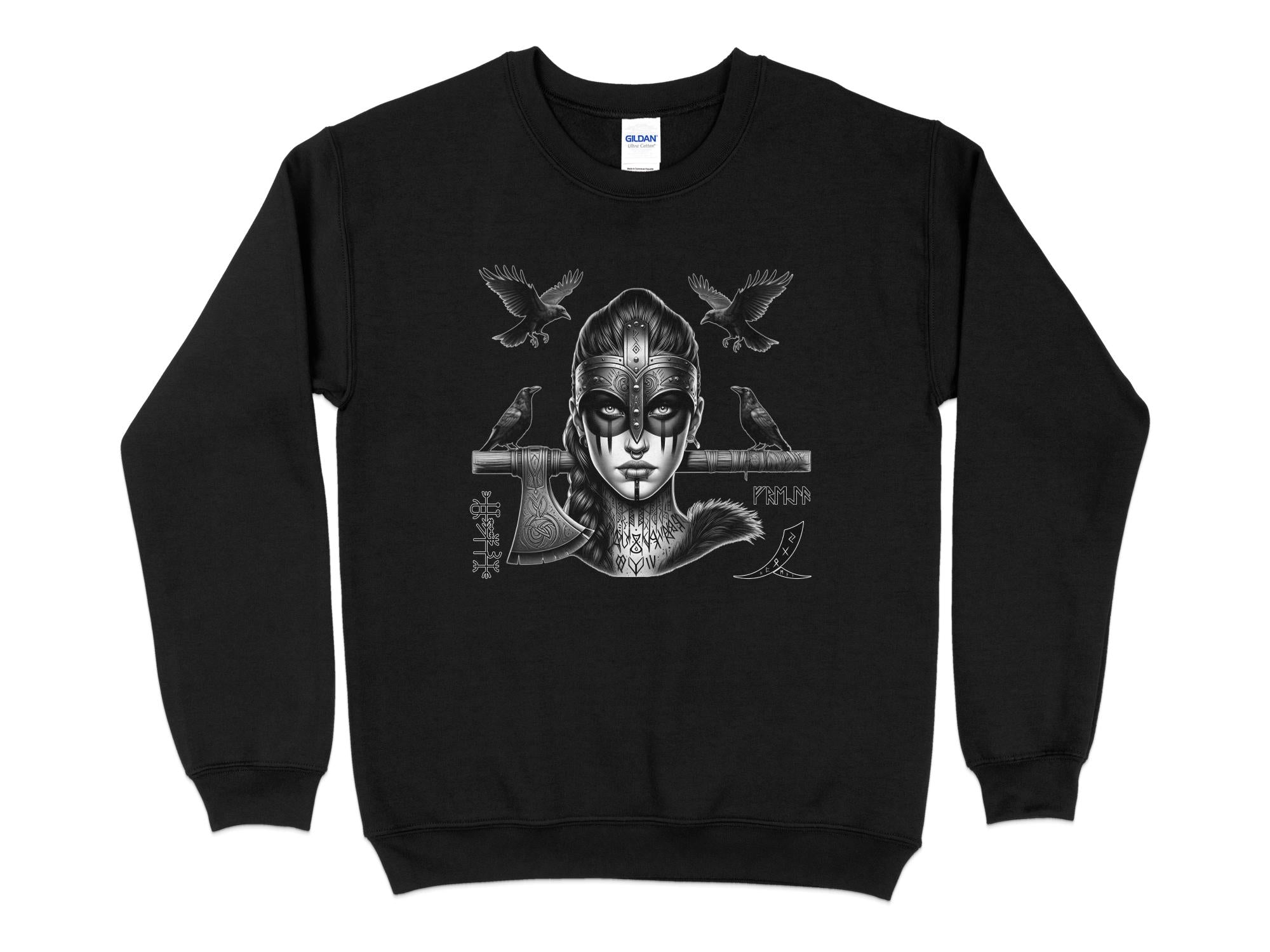 Viking Shield Maiden - Coloured Gildan Sweatshirt Realistic Norse Talisman Men Women Unisex Valhalla Tee Graphic Design