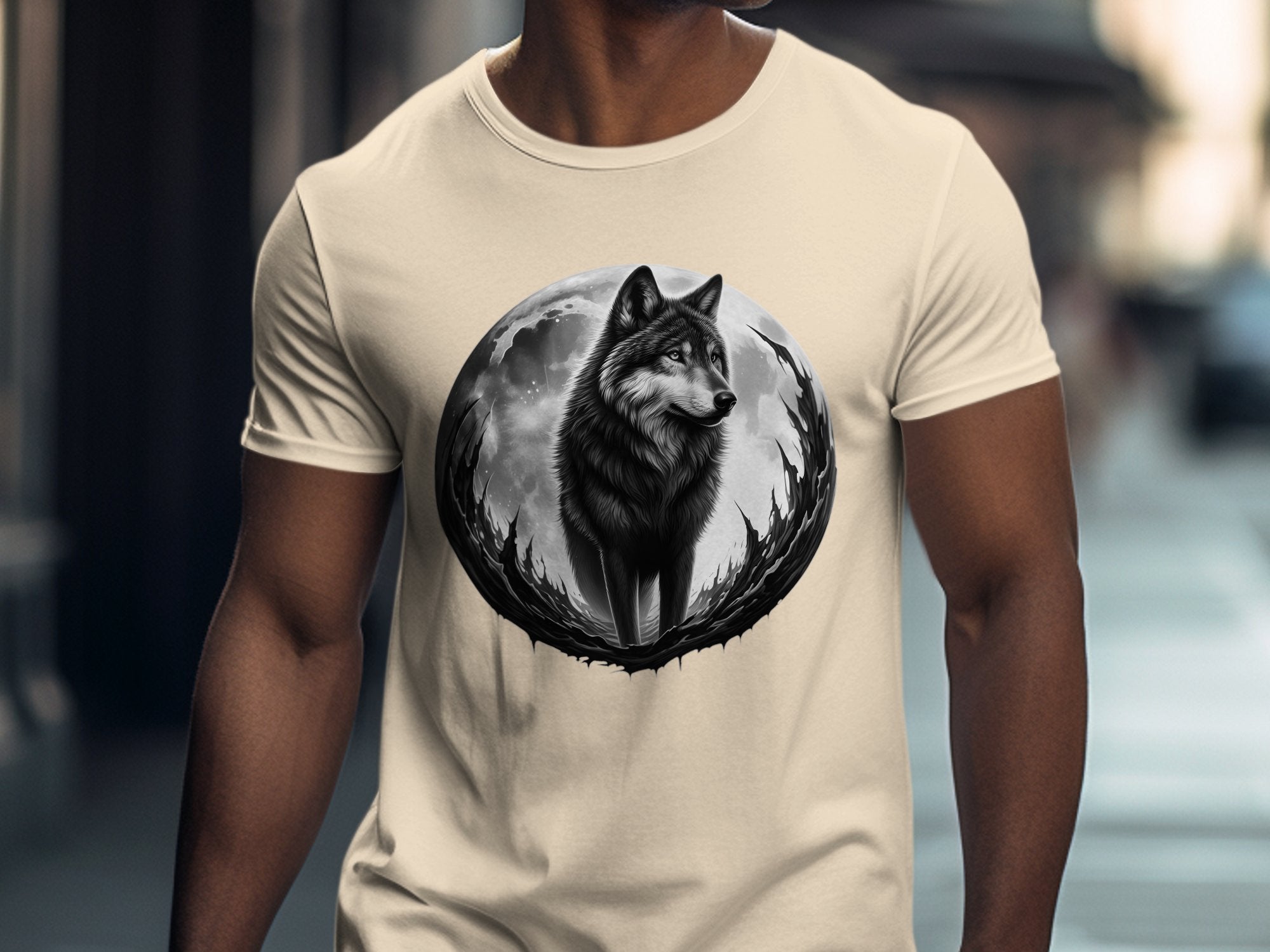 Moon Wolf - Coloured Gildan T-Shirt Realistic Animal Talisman Unisex Mythology Tee Graphic Design