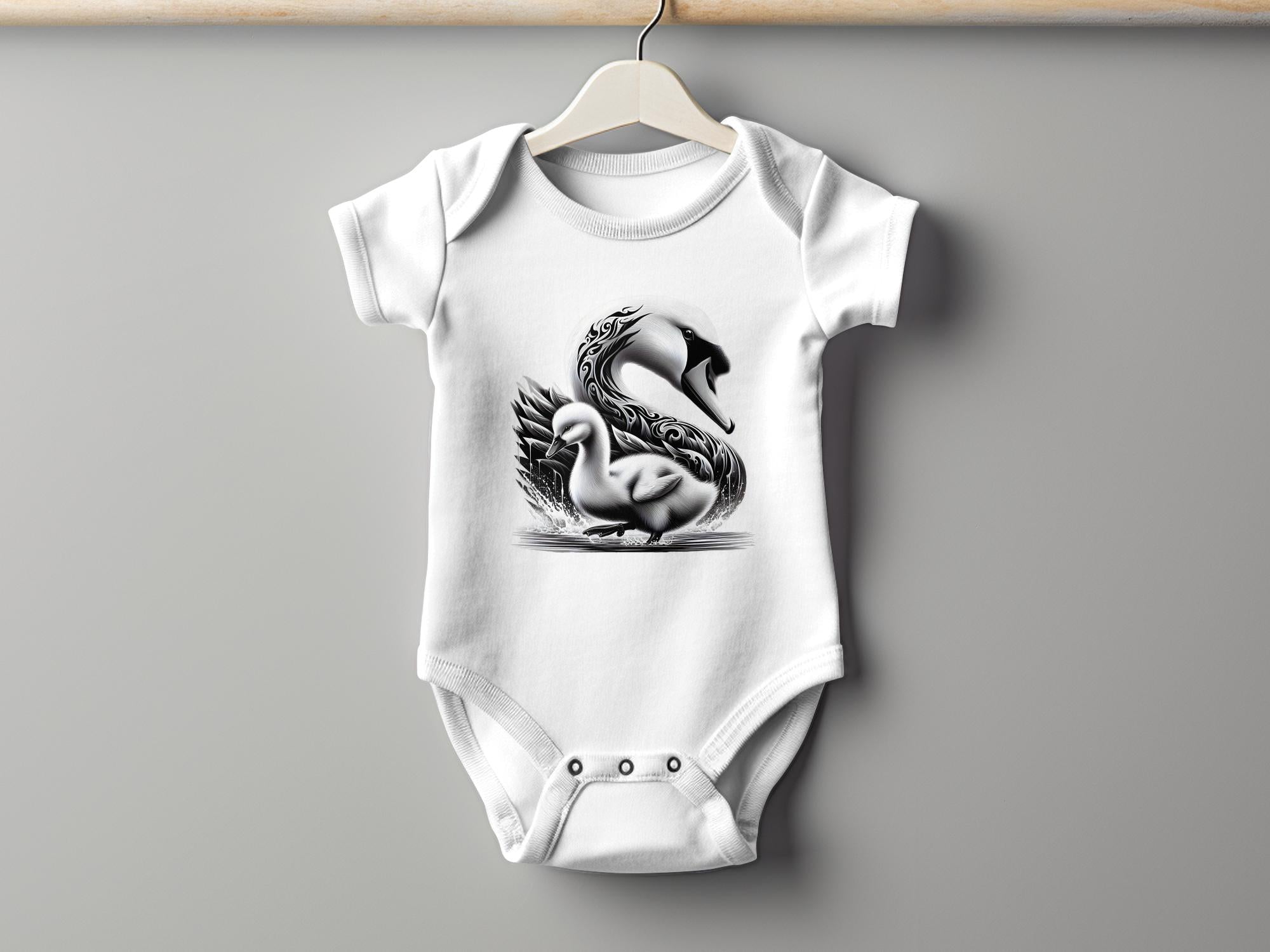 Swan & Cygnet- Black White Toddler Bodysuit Realistic Family Talisman Unisex Tee Graphic Design