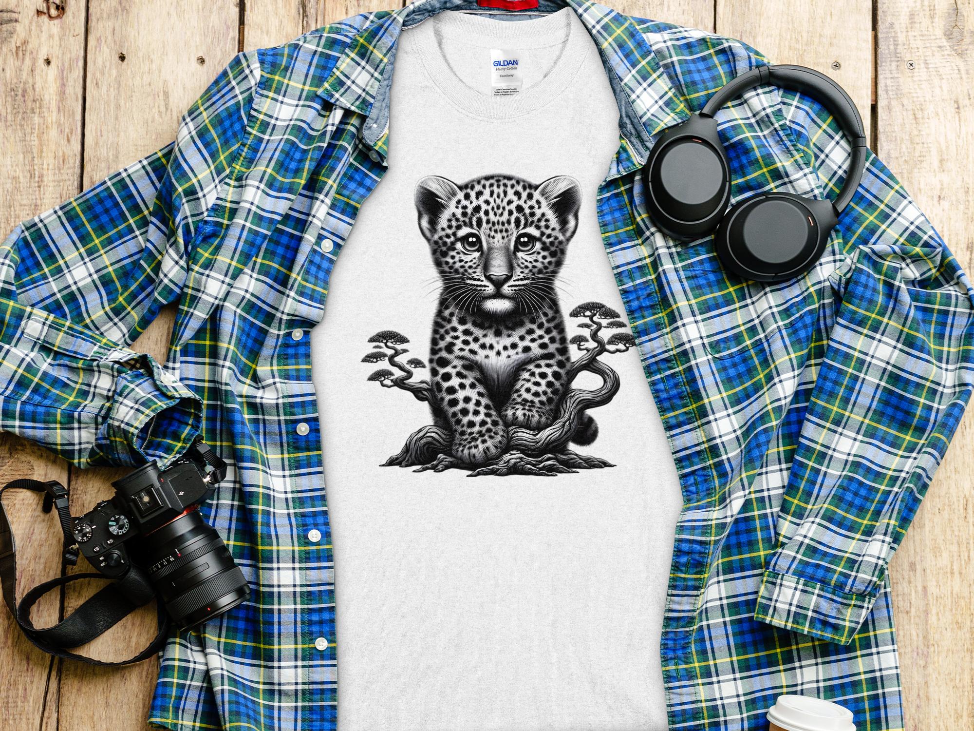 Leopard Bonsai - Coloured Gildan T-Shirt Realistic Animal Talisman Unisex Cute Tee Graphic Design