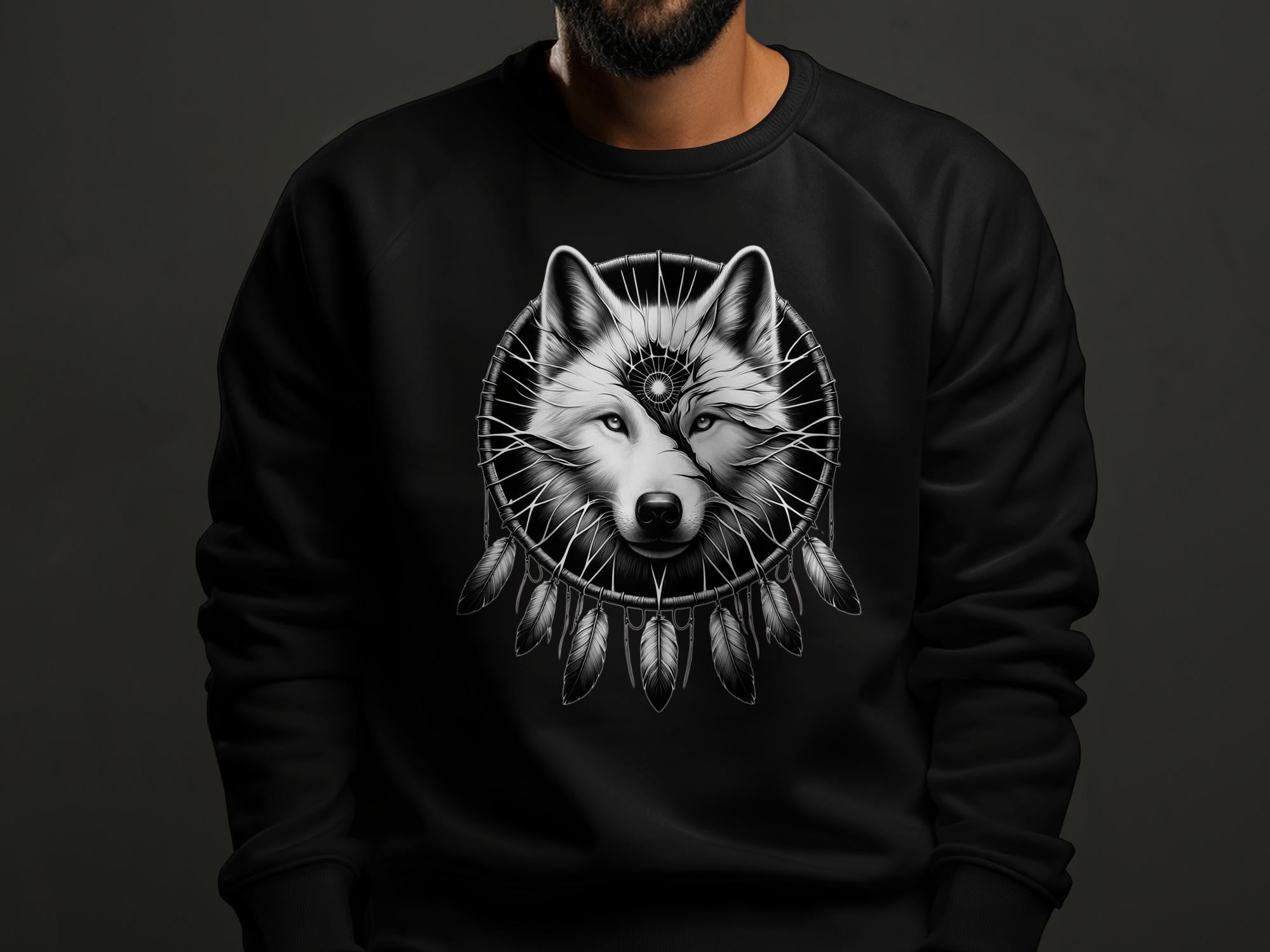 Dreamcatcher Wolf - Coloured Gildan Sweatshirt Realistic Native American Talisman Unisex Mythology Tee Graphic Design