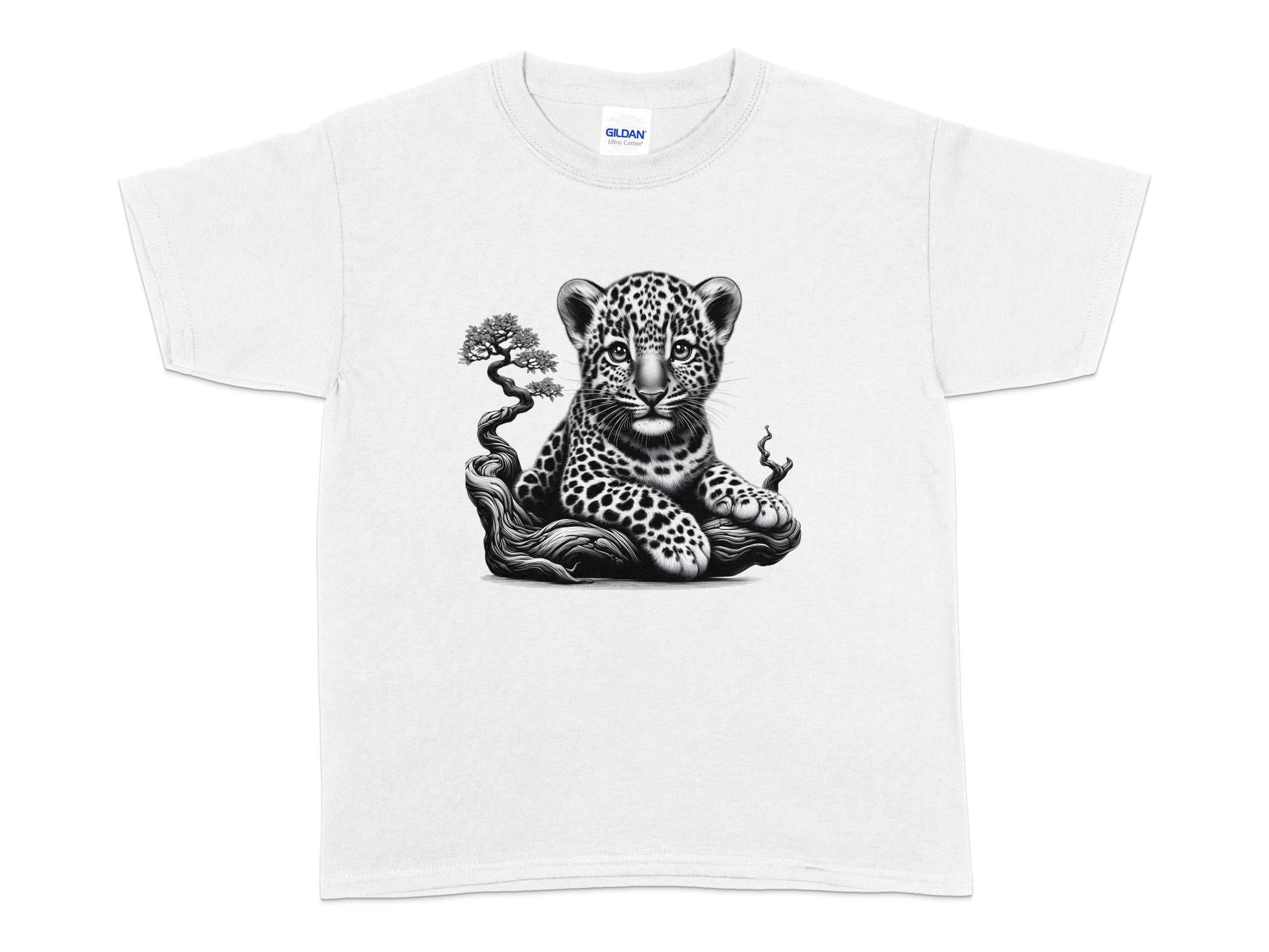 Leopard Bonsai - Coloured Gildan Kids T-Shirt Realistic Animal Talisman Unisex Cute Tee Graphic Design