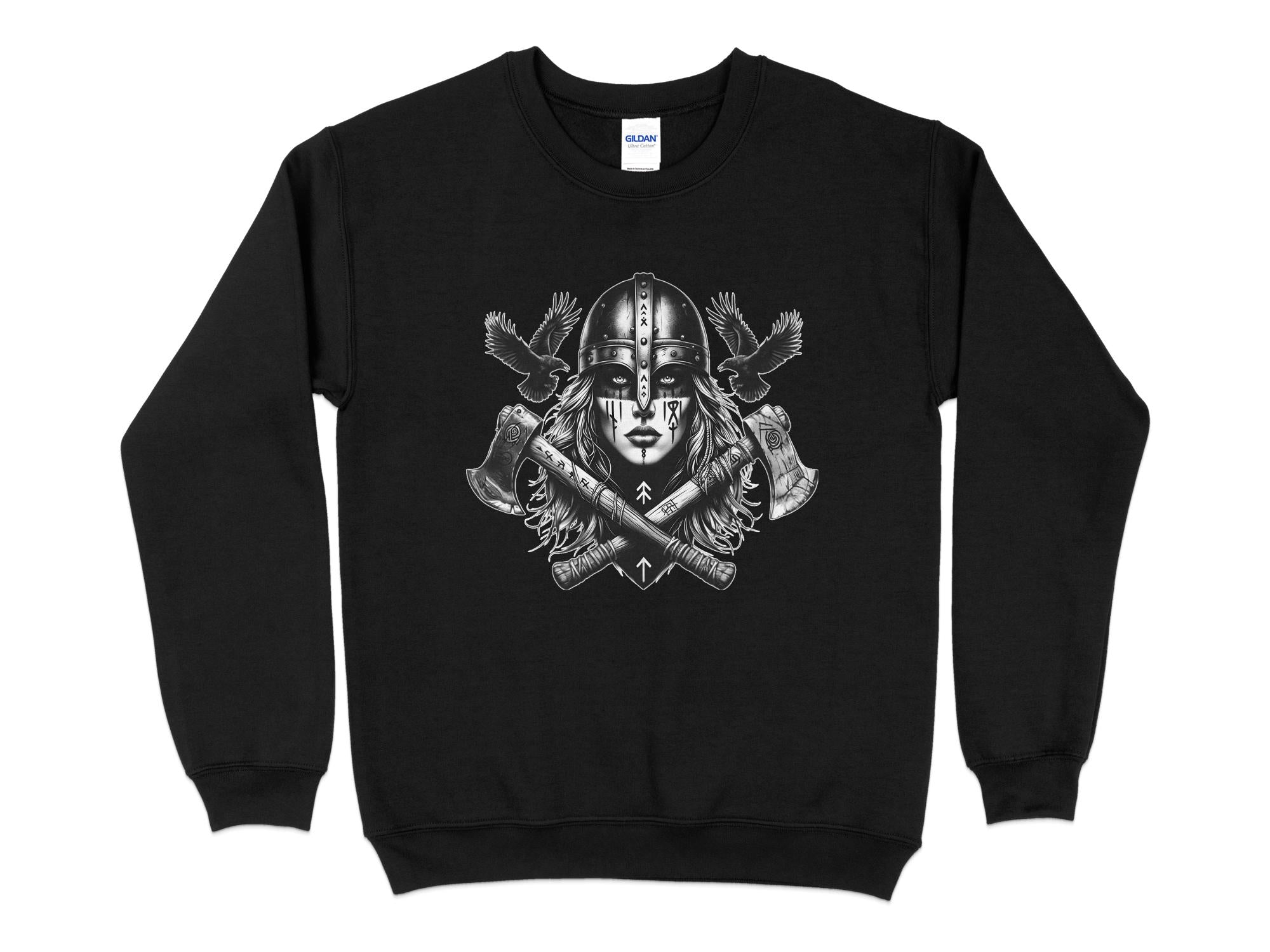 Viking Shield Maiden - Coloured Gildan Sweatshirt Realistic Norse Talisman Men Women Unisex Valhalla Tee Graphic Design