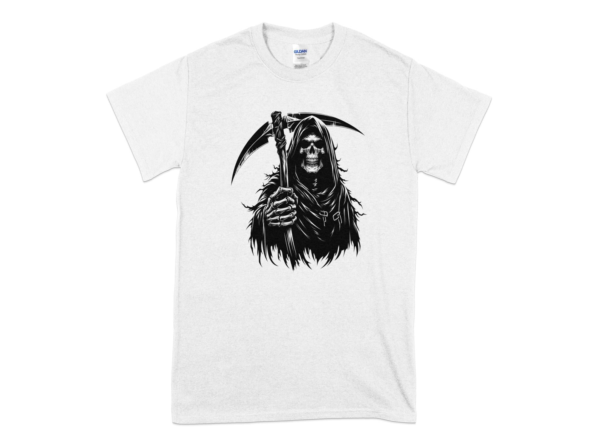 Grim Reaper - Black White Gildan T-Shirt Commemorative Talisman Unisex Tee Graphic Design