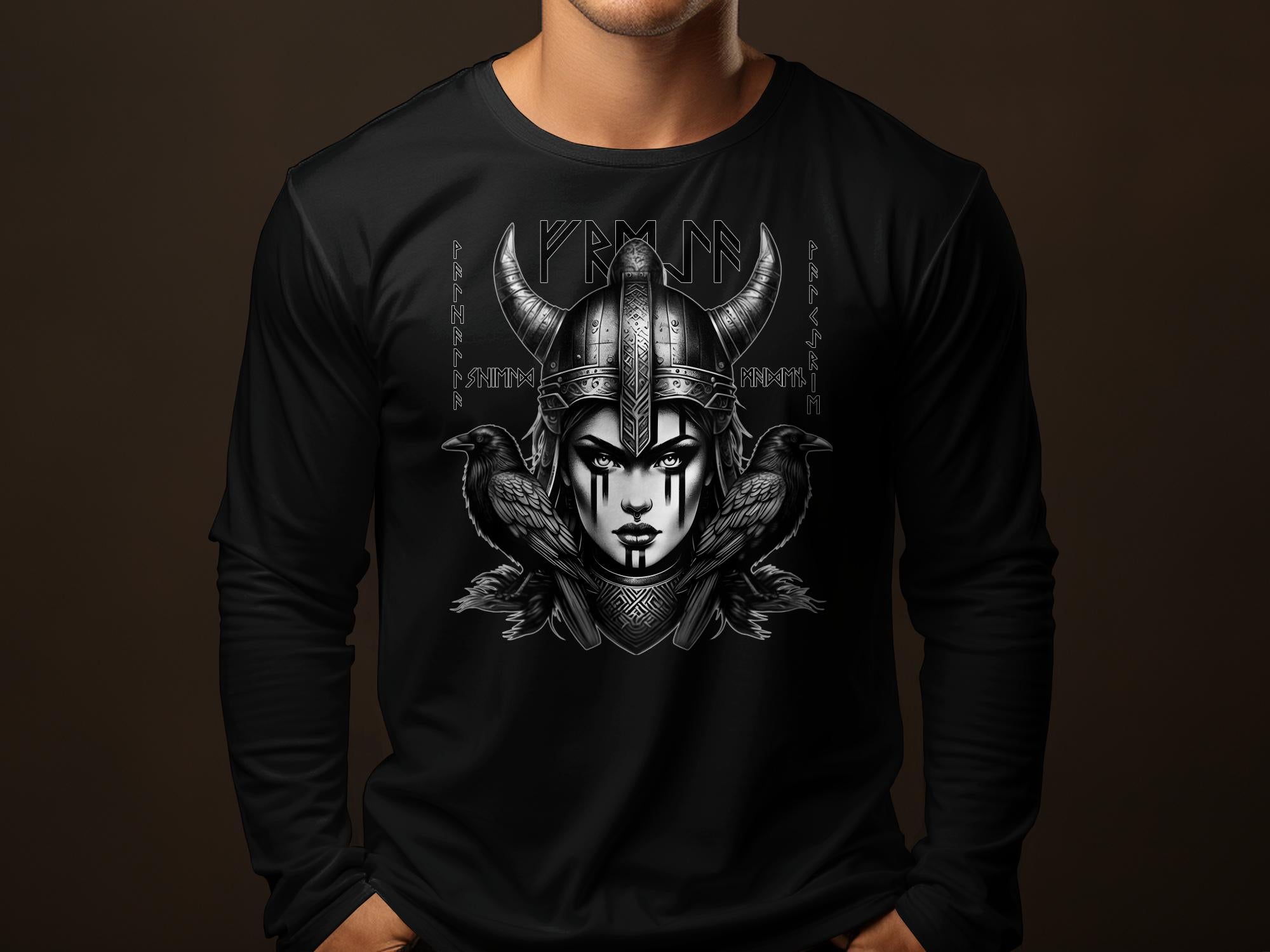 Viking Shield Maiden - Coloured Gildan Long Sleeve Realistic Norse Talisman Men Women Unisex Valhalla Tee Graphic Design