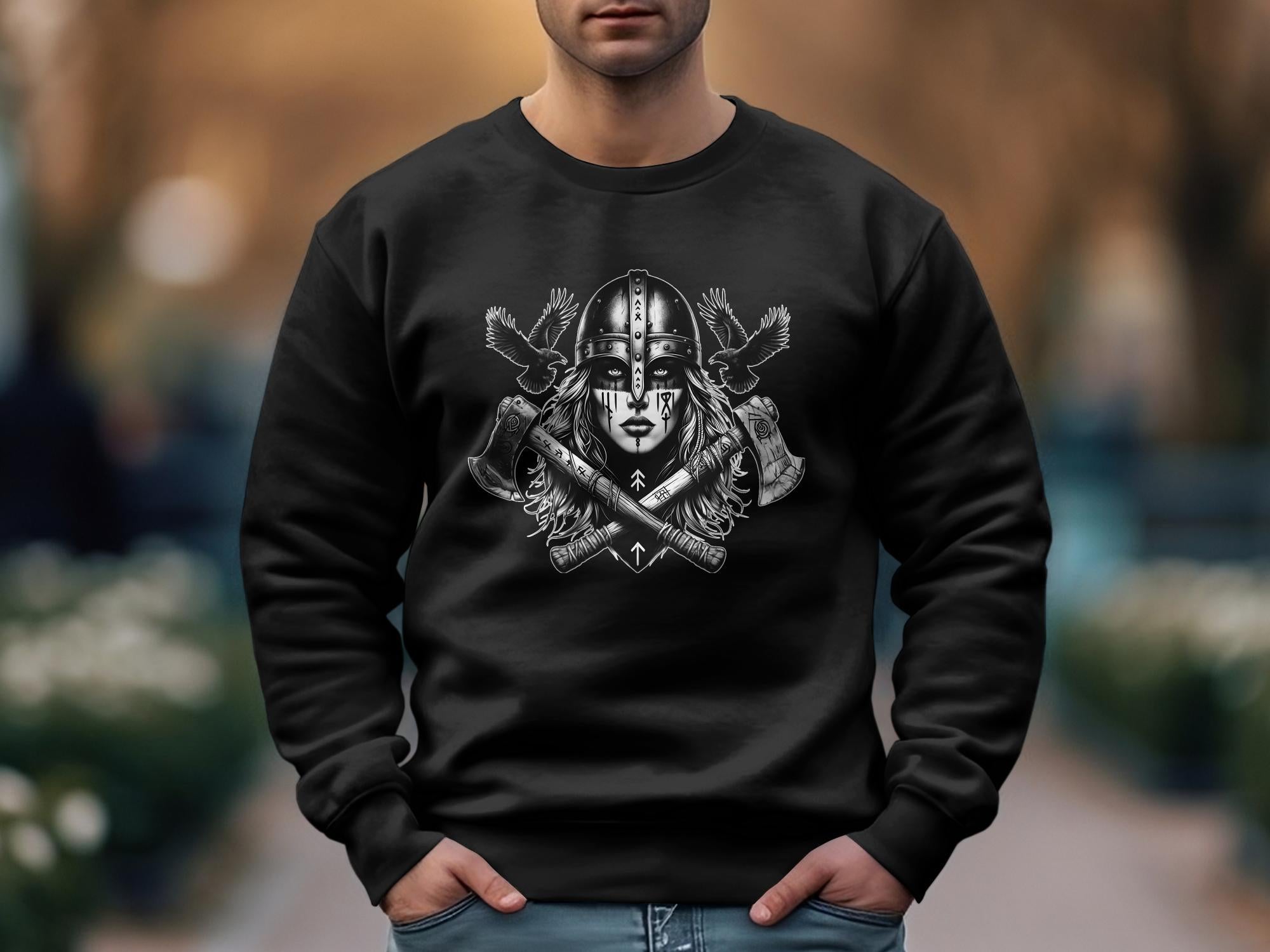 Viking Shield Maiden - Coloured Gildan Sweatshirt Realistic Norse Talisman Men Women Unisex Valhalla Tee Graphic Design