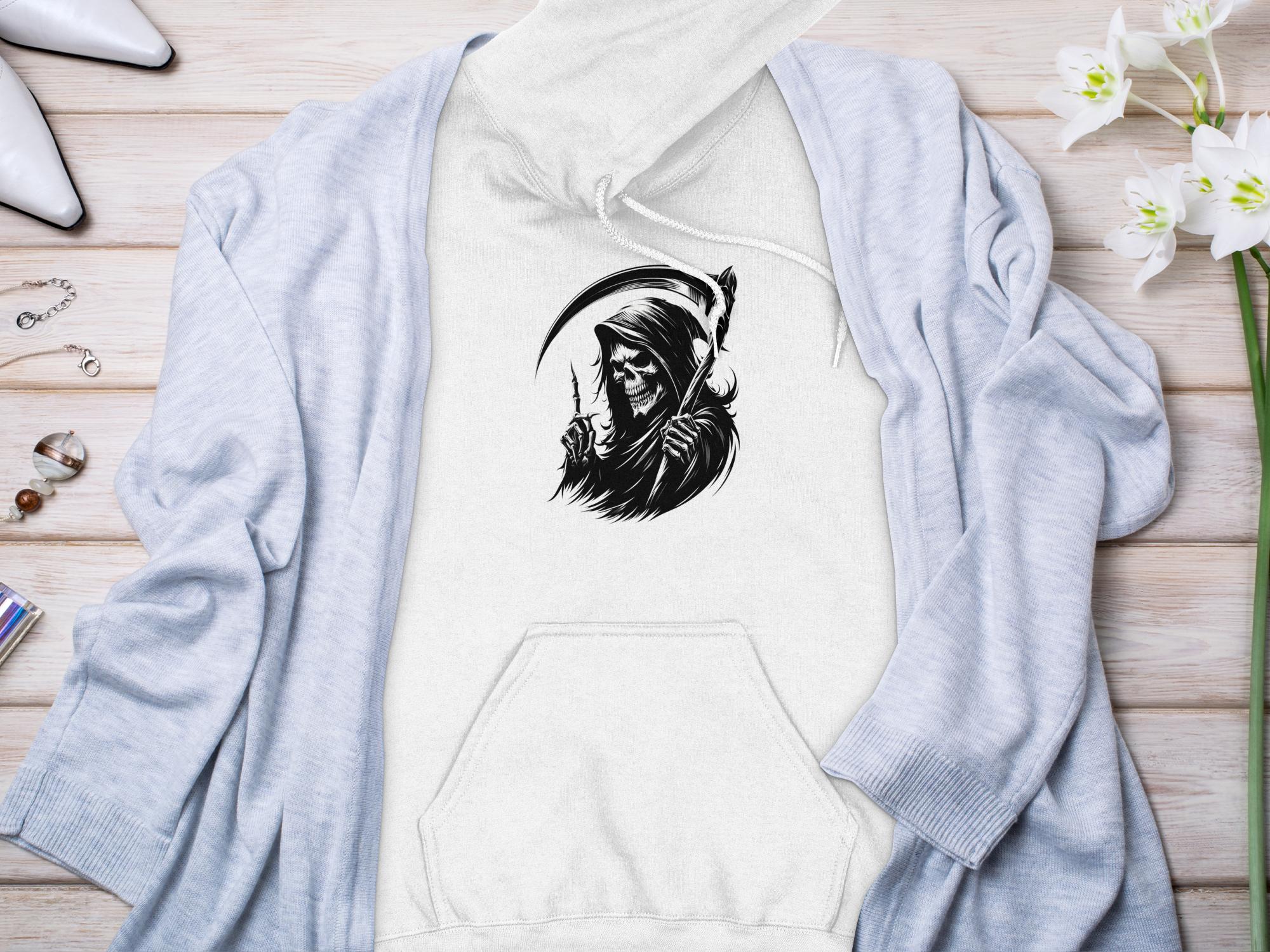 Grim Reaper - Black White Gildan Hoodie Commemorative Talisman Unisex Tee Graphic Design