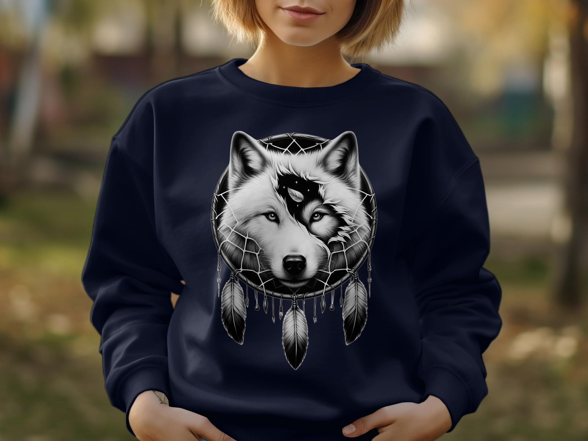 Dreamcatcher Wolf - Coloured Gildan Sweatshirt Realistic Native American Talisman Unisex Mythology Tee Graphic Design