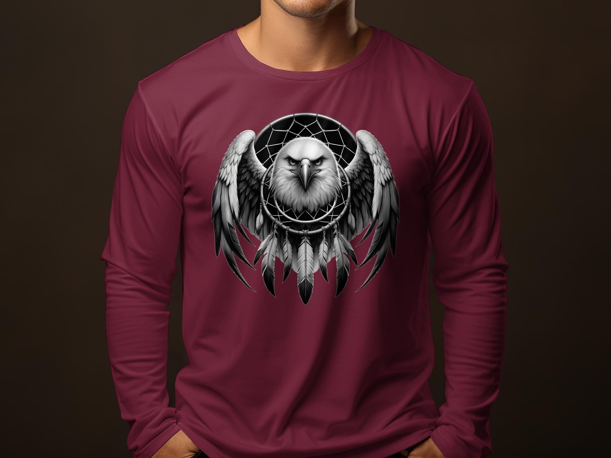 Dreamcatcher Eagle - Coloured Gildan Long Sleeve Realistic Native American Talisman Unisex Mythology Tee Graphic Design