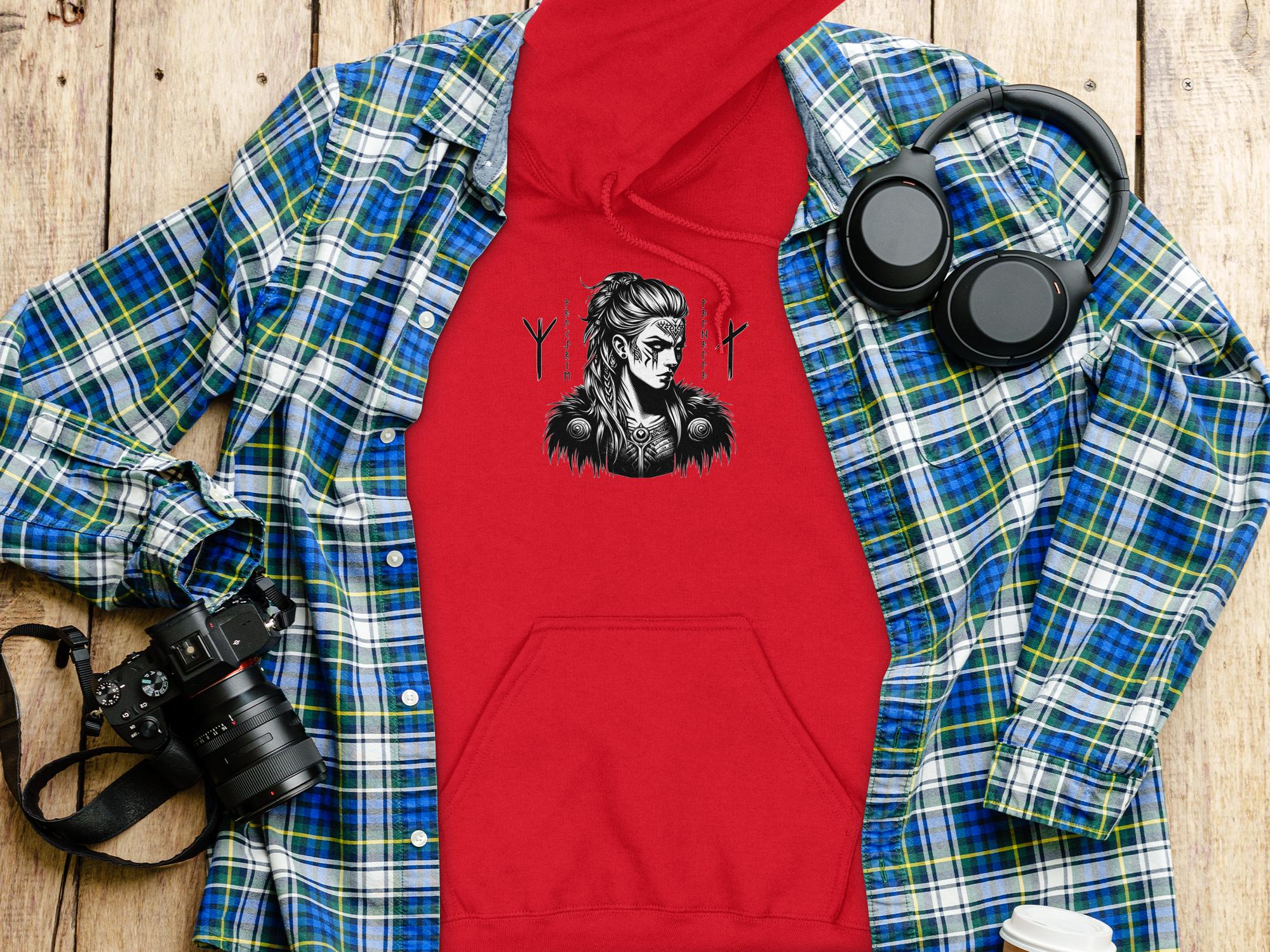 Viking Shield Maiden - Coloured Gildan Hoodie Realistic Norse Talisman Men Women Unisex Valhalla Tee Graphic Design