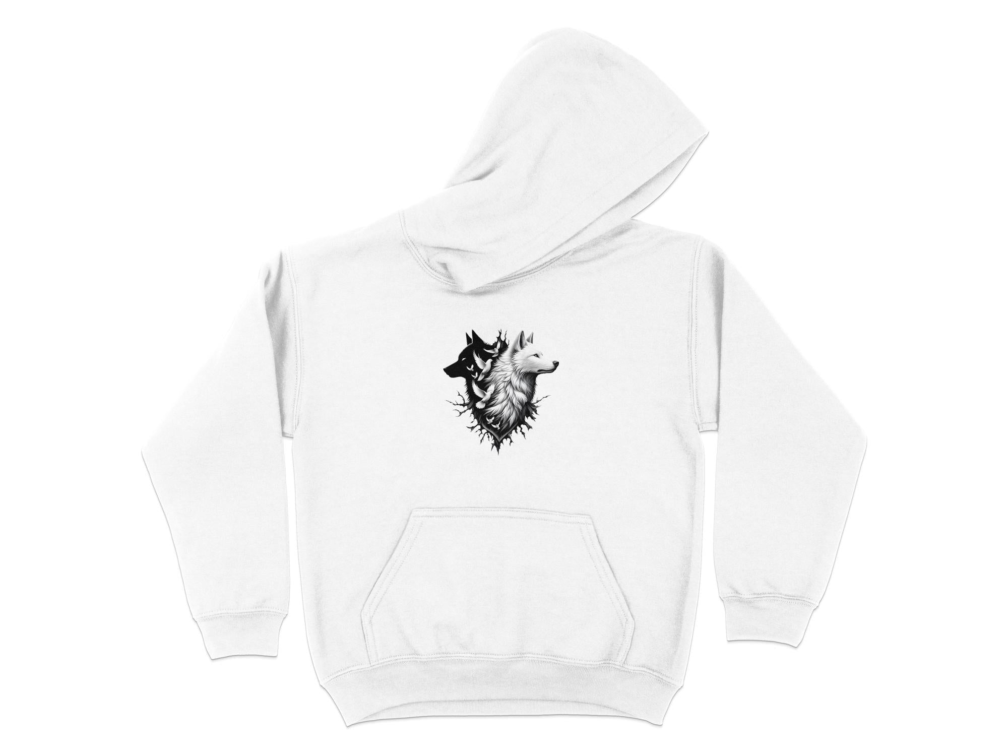 Wolf x Doves - Black White Gildan Hoodie Realistic Animal Talisman Unisex Tee Graphic Design