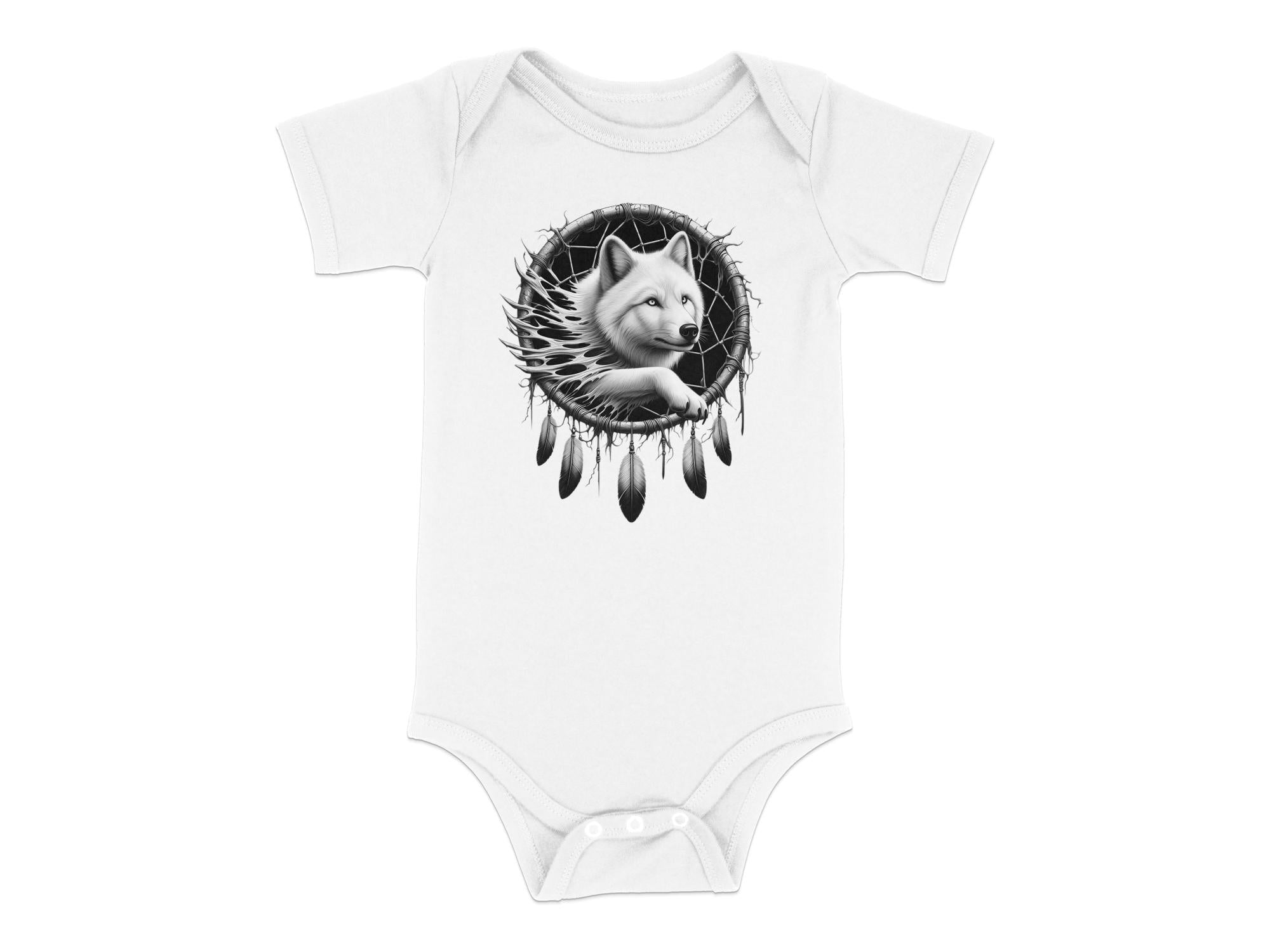 Dreamcatcher Wolf - Coloured Toddler Bodysuit Realistic Native American Talisman Unisex Mythology Tee Graphic Design