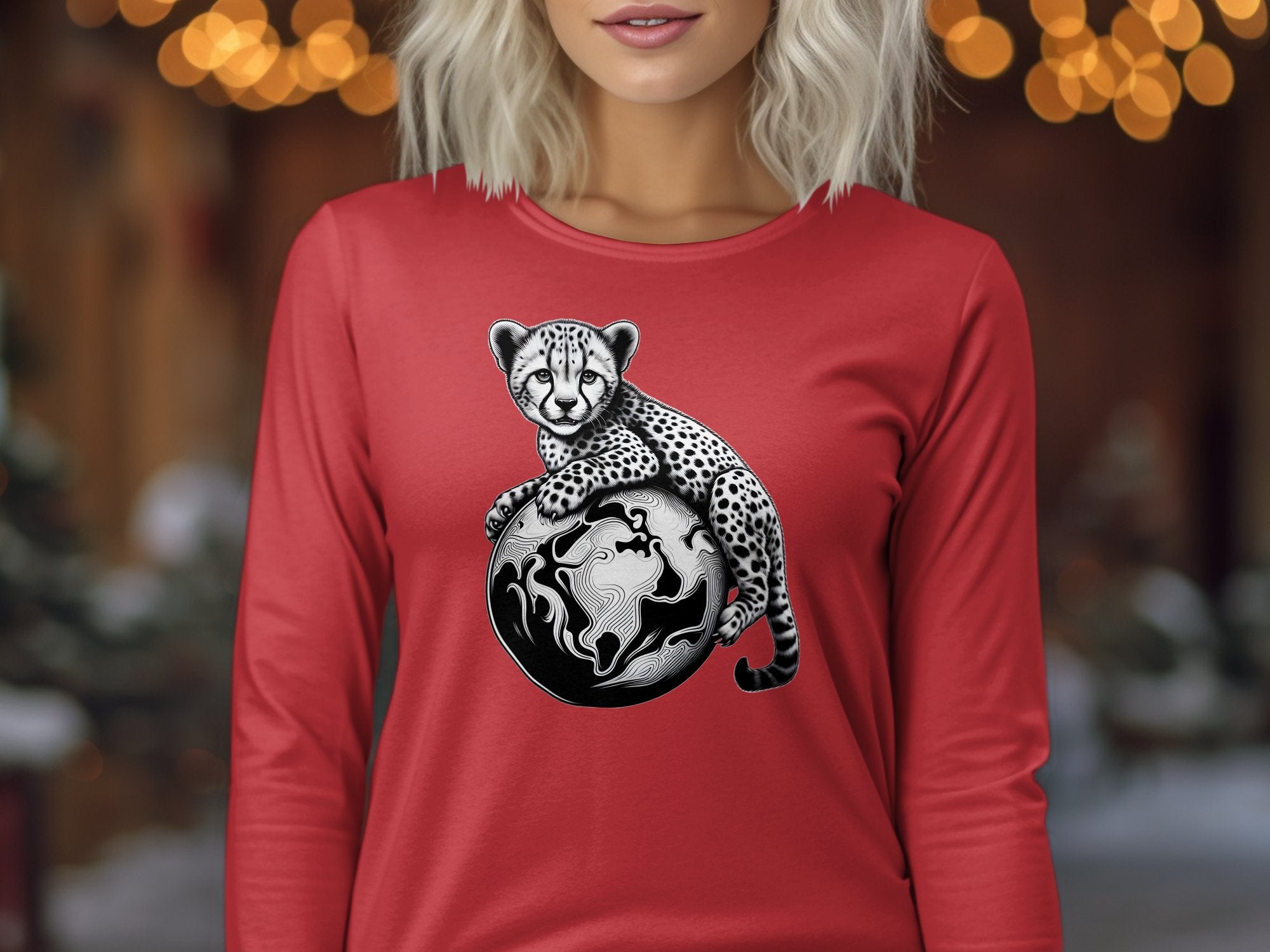 Cheetah World - Coloured Gildan Long Sleeve Realistic Animal Talisman Unisex Cute Tee Graphic Design