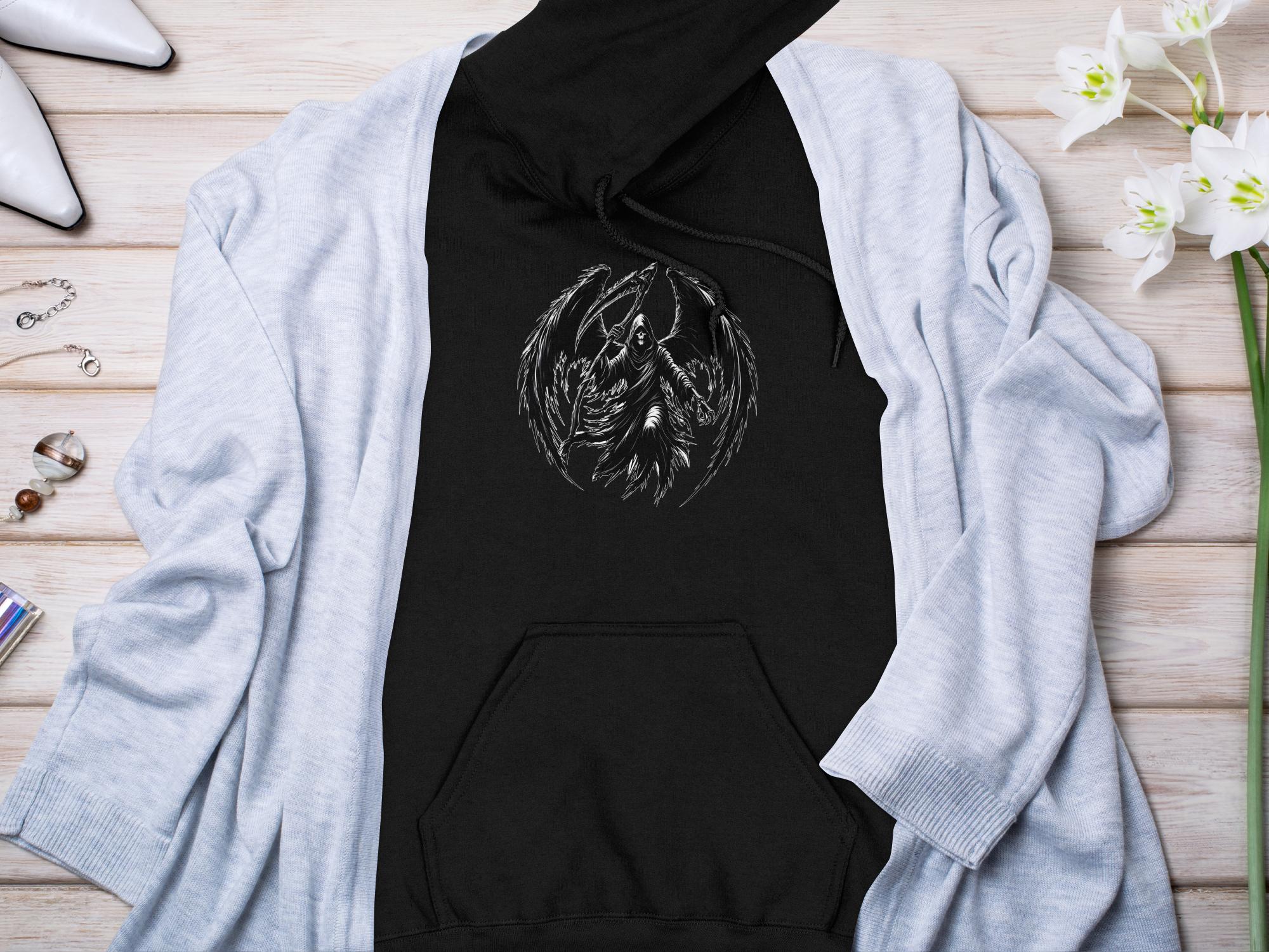 Grim Reaper - Black White Gildan Hoodie Commemorative Talisman Unisex Tee Graphic Design