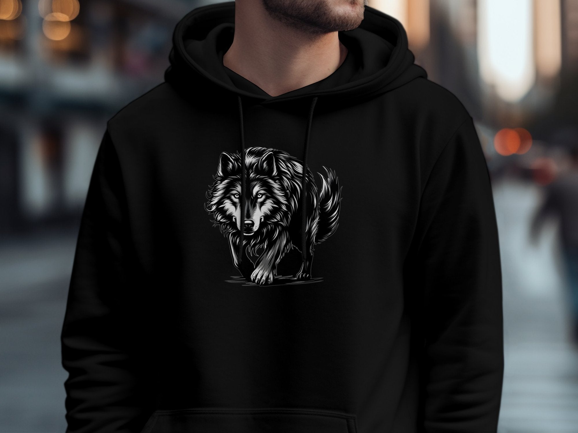 Wolf Tribal - Black White Gildan Hoodie Realistic Animal Talisman Unisex Tee Graphic Design