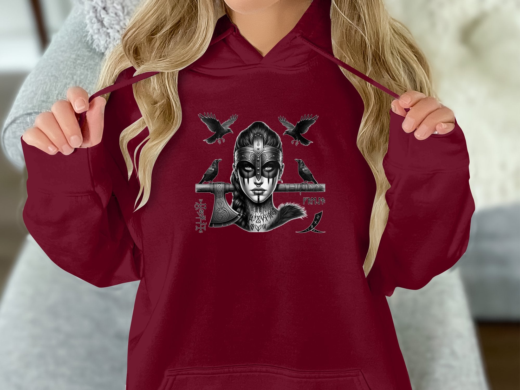 Viking Shield Maiden - Coloured Gildan Hoodie Realistic Norse Talisman Men Women Unisex Valhalla Tee Graphic Design