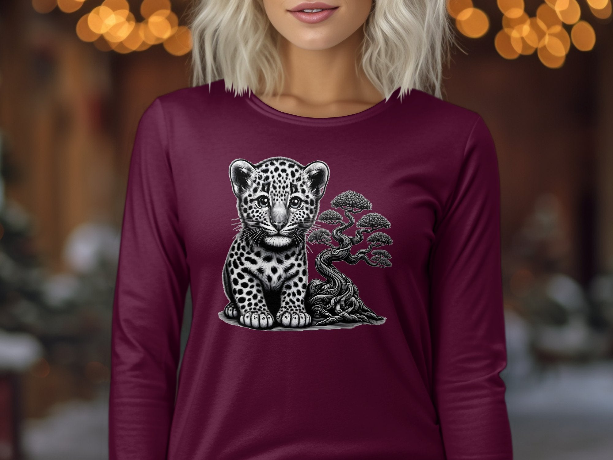 Leopard Bonsai - Coloured Gildan Long Sleeve Realistic Animal Talisman Unisex Cute Tee Graphic Design