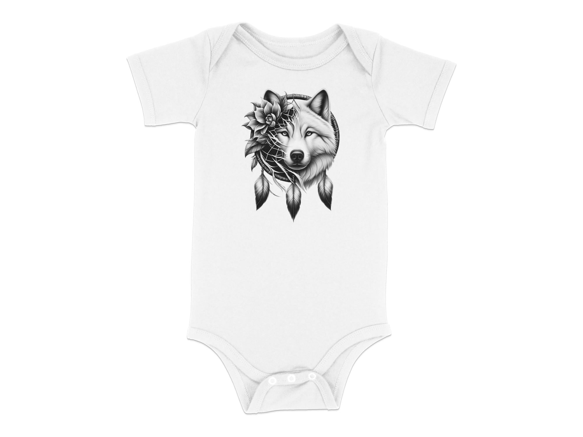 Dreamcatcher Wolf - Coloured Toddler Bodysuit Realistic Native American Talisman Unisex Mythology Tee Graphic Design