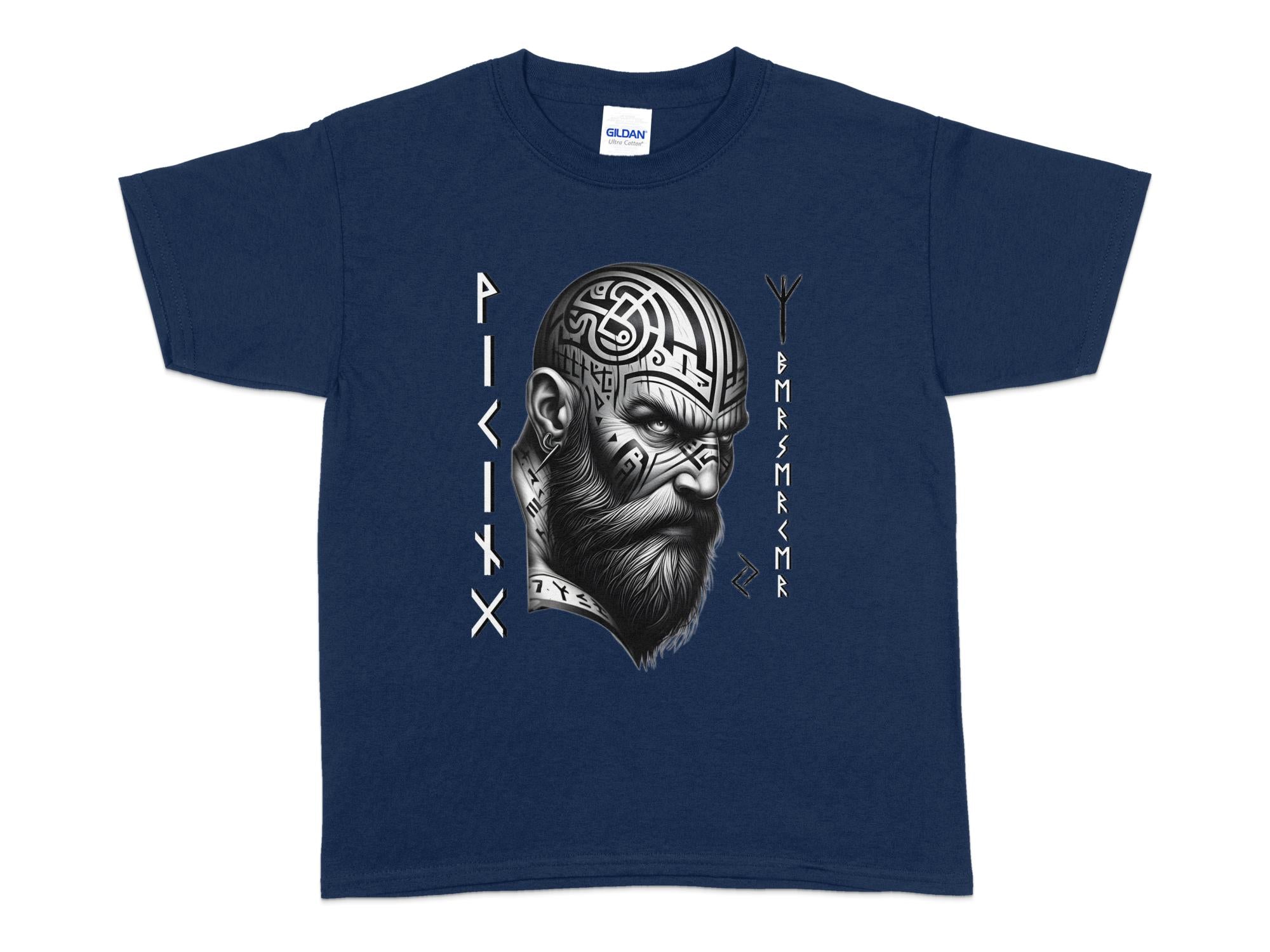 Viking Focus - Coloured Gildan Kids T-Shirt Realistic Norse Talisman Unisex Valhalla Tee Graphic Design