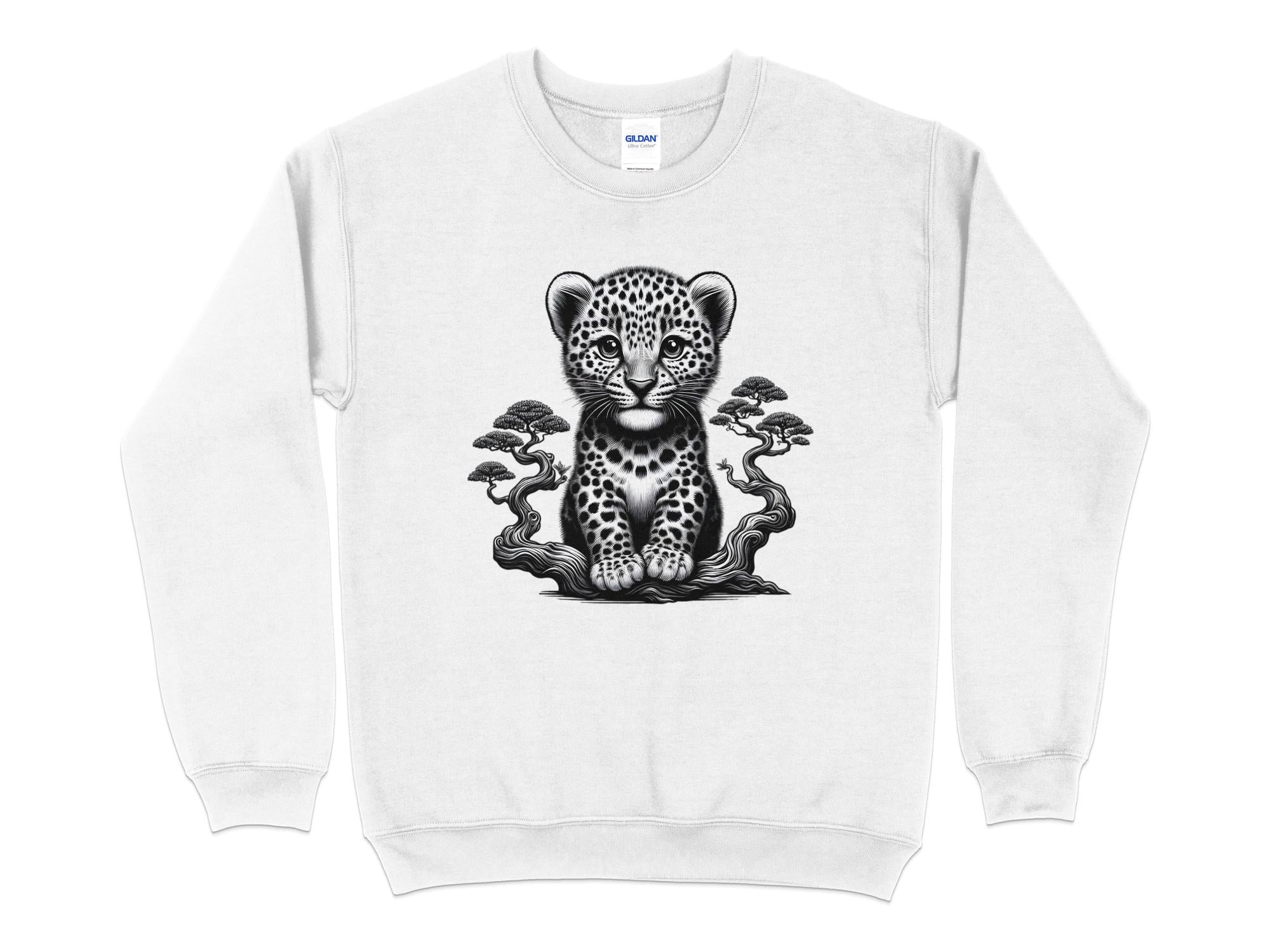 Leopard Bonsai - Coloured Gildan Sweatshirt Realistic Animal Talisman Unisex Cute Tee Graphic Design