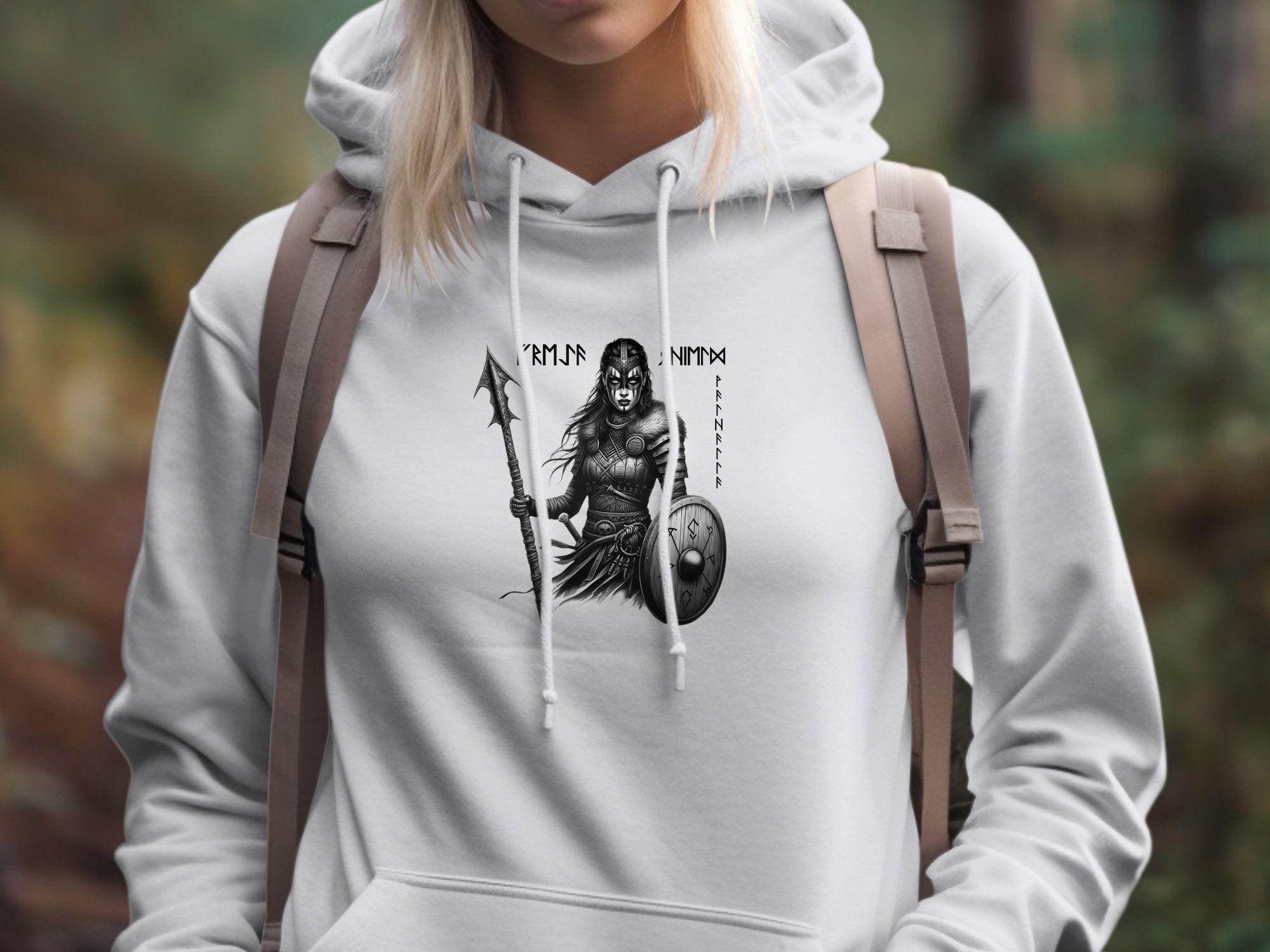 Viking Shield Maiden - Coloured Gildan Hoodie Realistic Norse Talisman Men Women Unisex Valhalla Tee Graphic Design