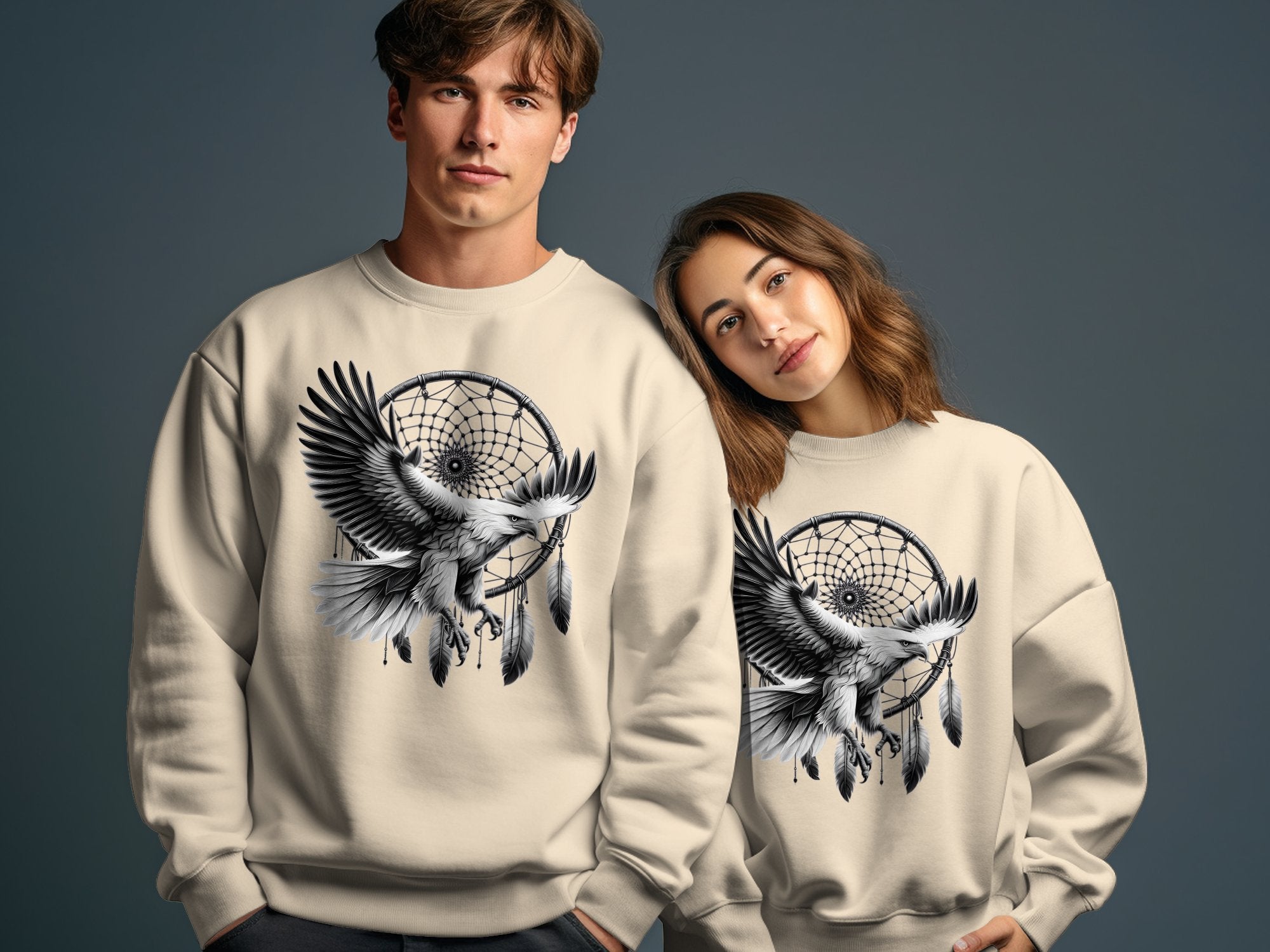 Dreamcatcher Eagle - Coloured Gildan Sweatshirt Realistic Native American Talisman Unisex Mythology Tee Graphic Design