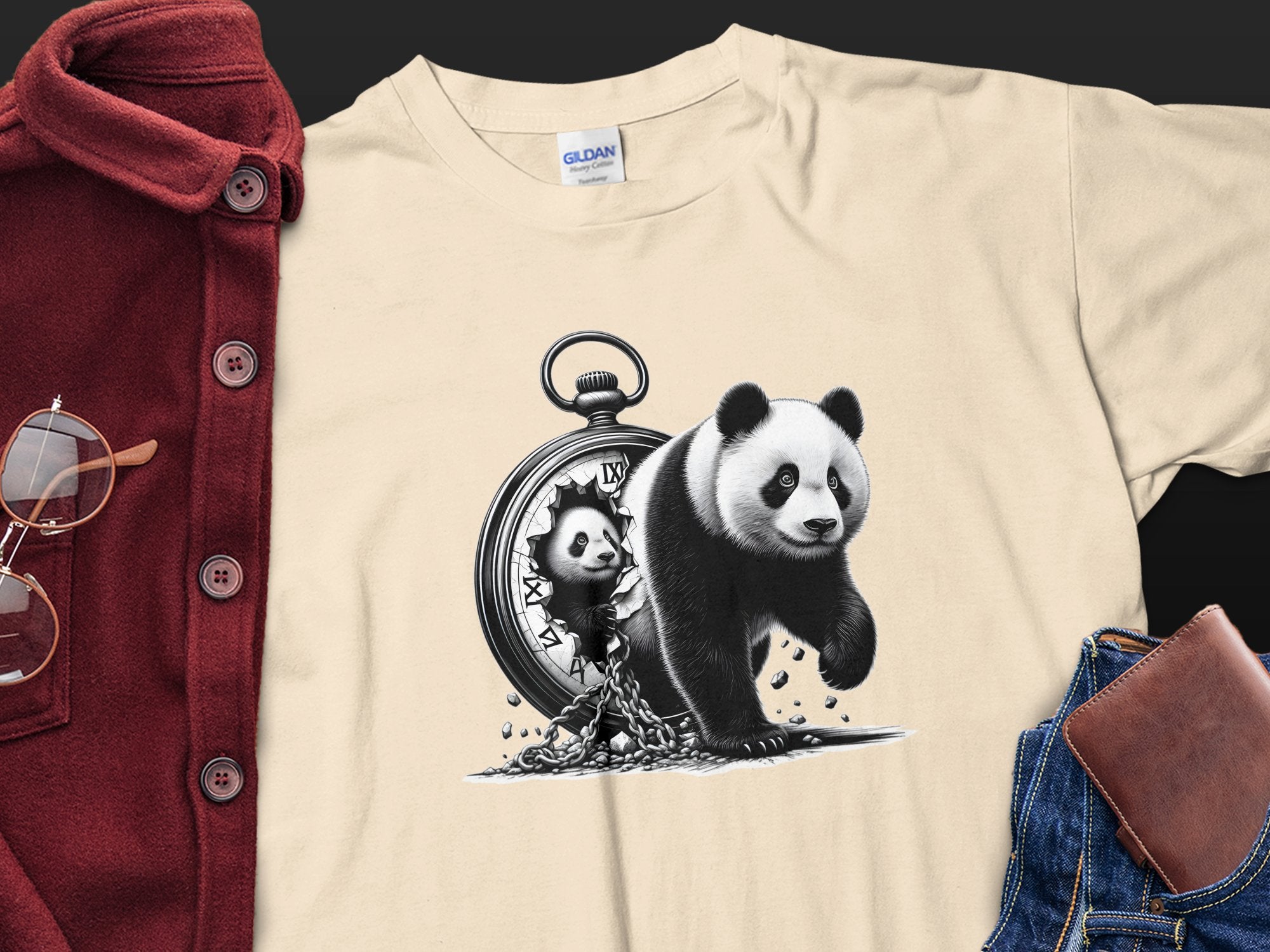 Panda - Coloured Gildan T-Shirt Realistic Animal Talisman Unisex Cute Tee Graphic Design