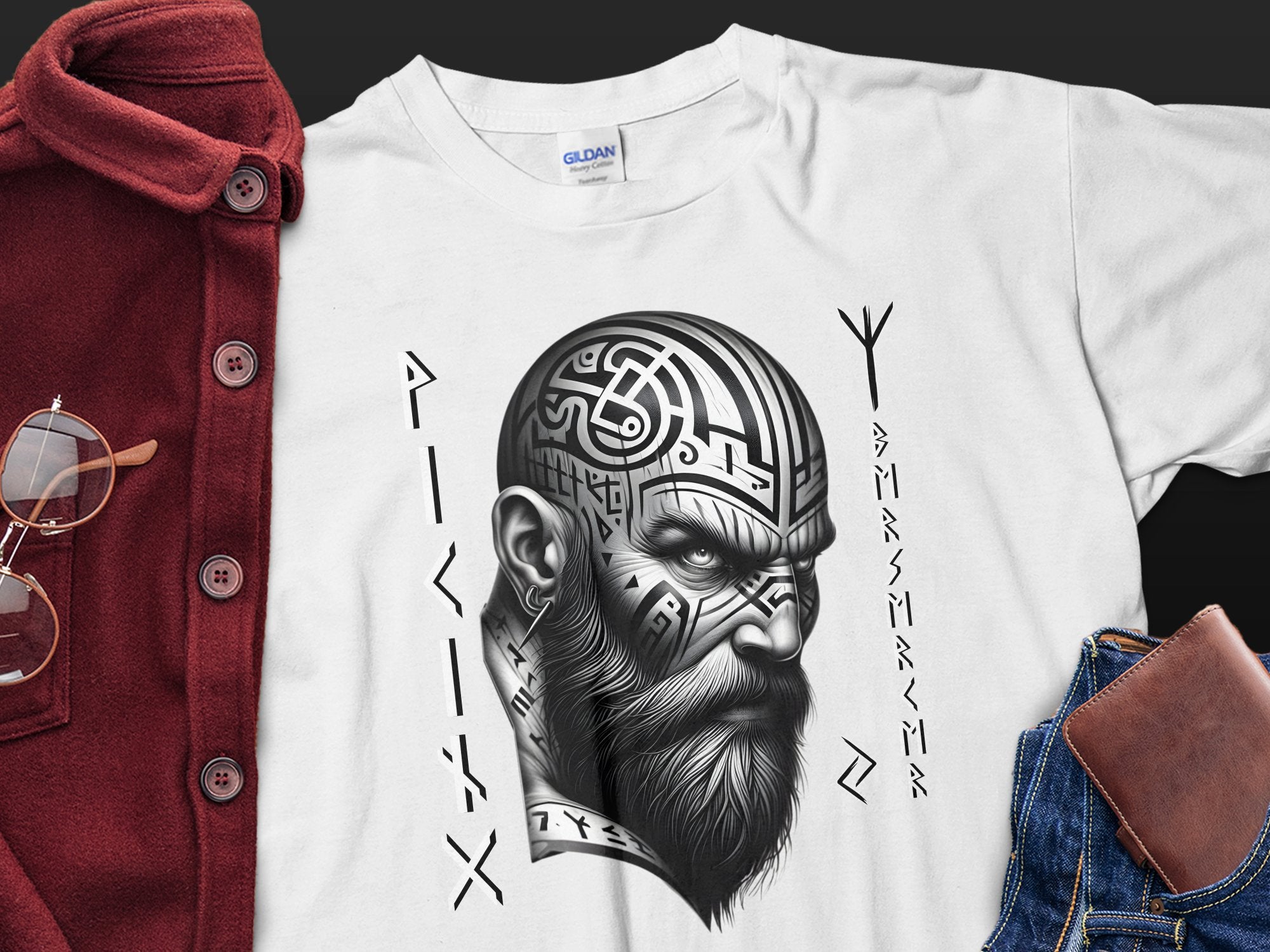 Viking Focus - Coloured Gildan T Shirt Realistic Norse Talisman Men Women Unisex Valhalla Tee Graphic Design