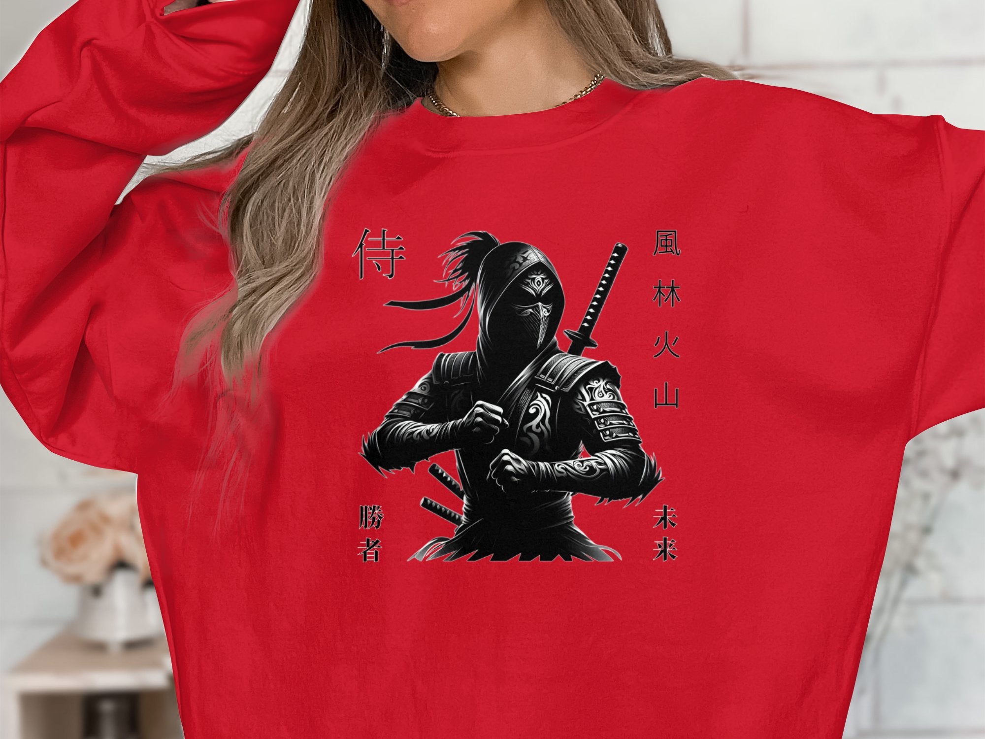 Samurai Ninja - Coloured Gildan Sweatshirt Japanese Talisman Unisex Cultural Symbolic Graphic Design