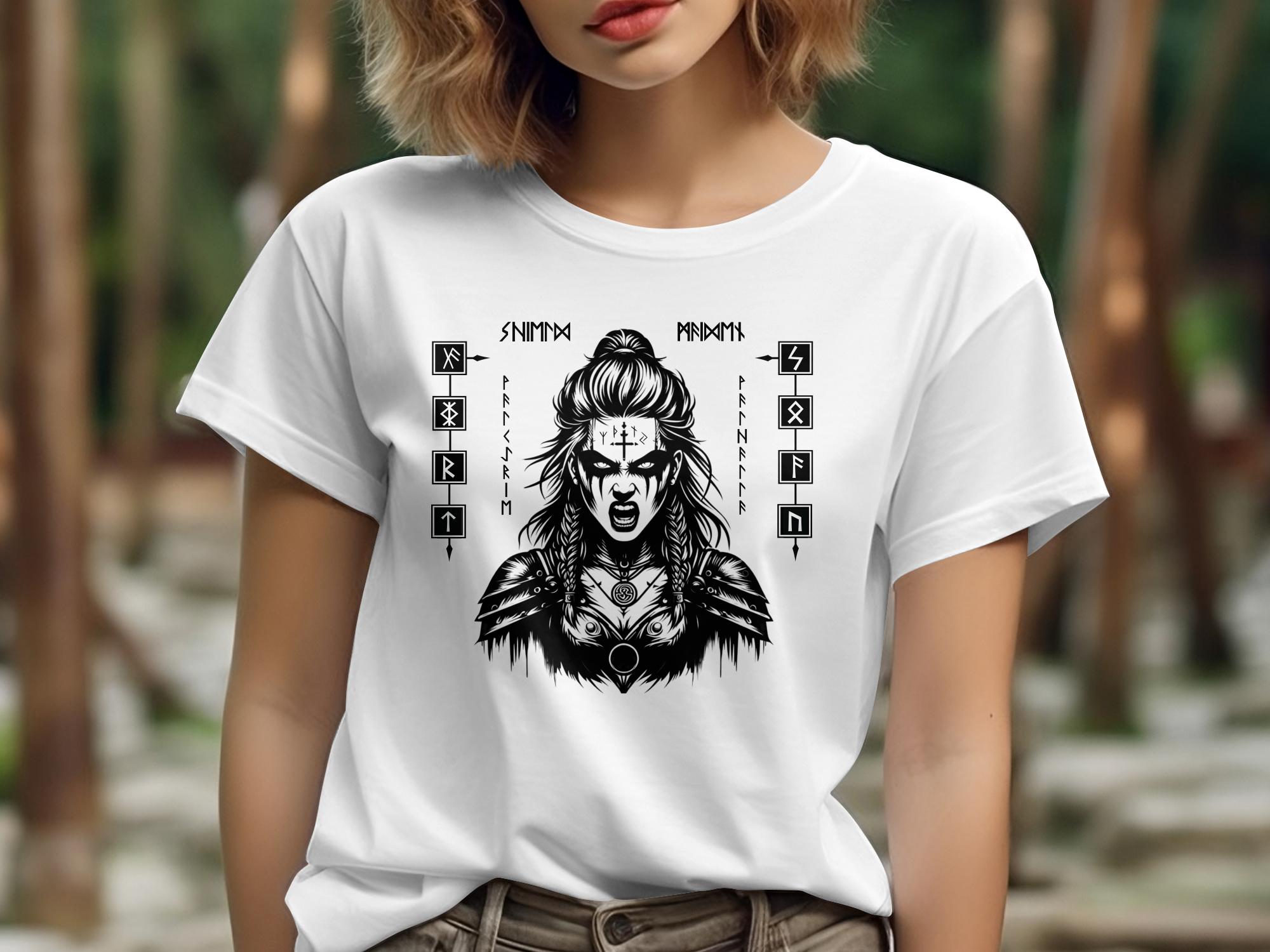 Viking Shield Maiden - Coloured Gildan T Shirt Realistic Norse Talisman Men Women Unisex Valhalla Tee Graphic Design