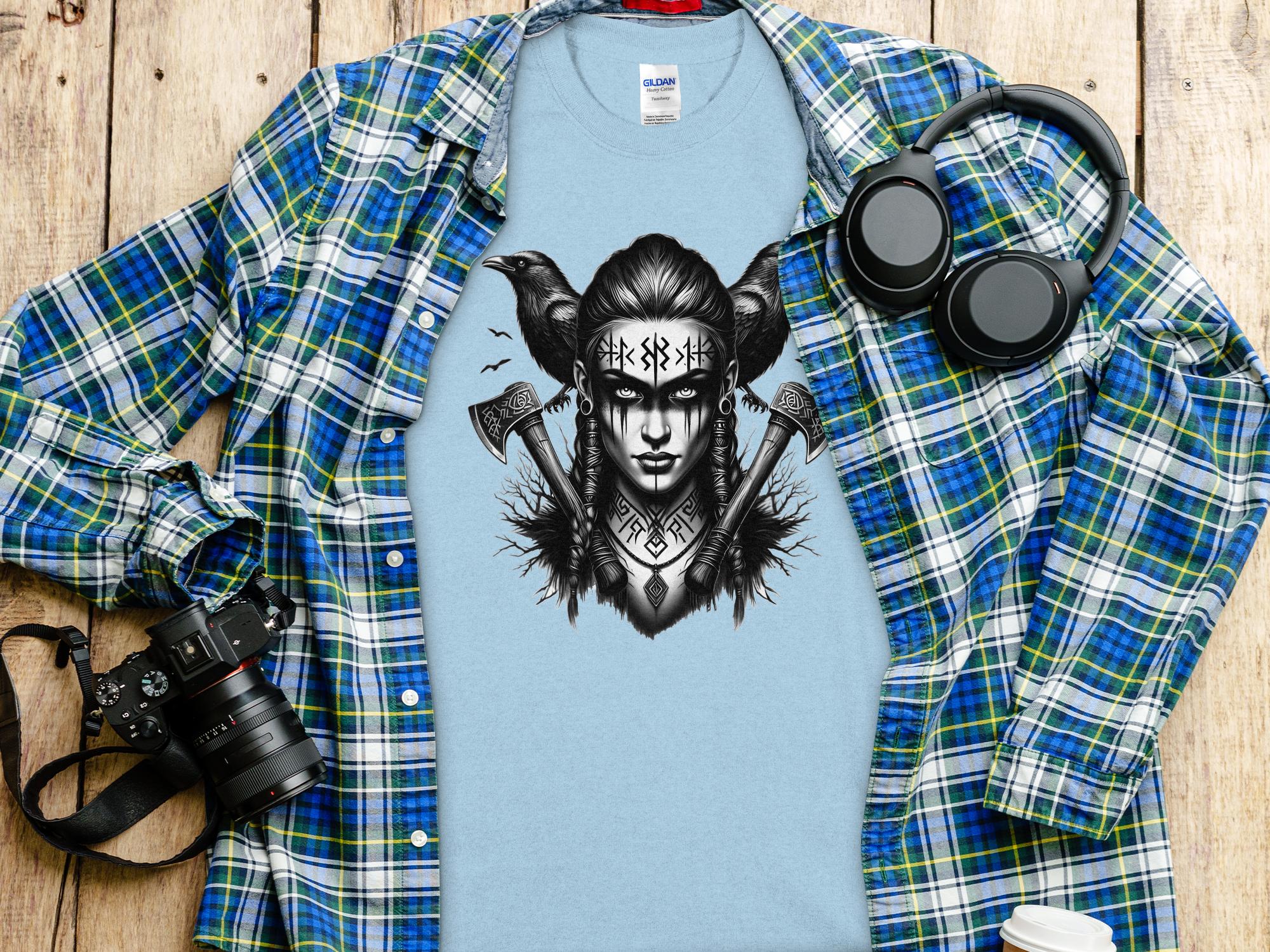 Viking Shield Maiden - Coloured Gildan T Shirt Realistic Norse Talisman Men Women Unisex Valhalla Tee Graphic Design