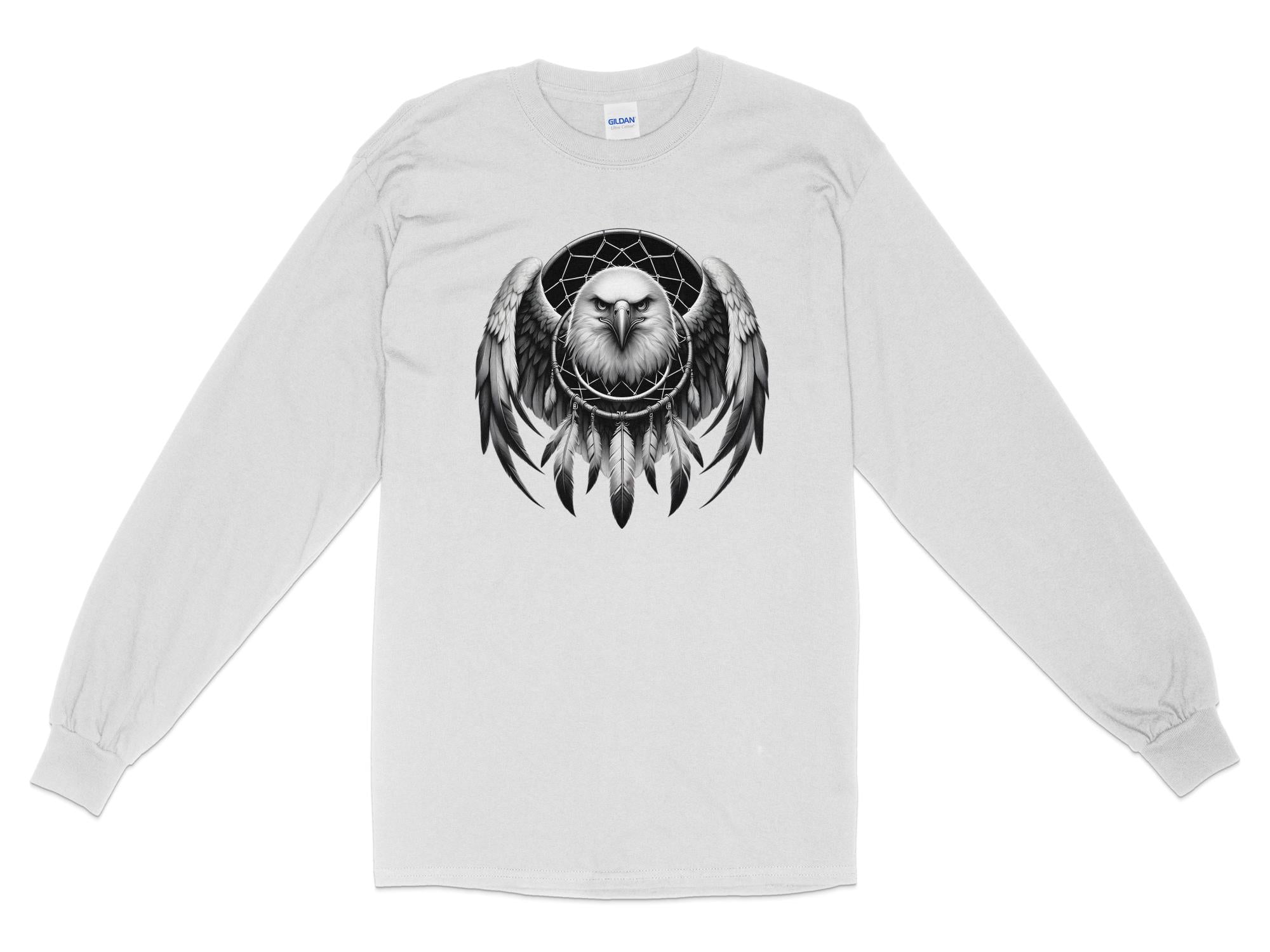 Dreamcatcher Eagle - Coloured Gildan Long Sleeve Realistic Native American Talisman Unisex Mythology Tee Graphic Design