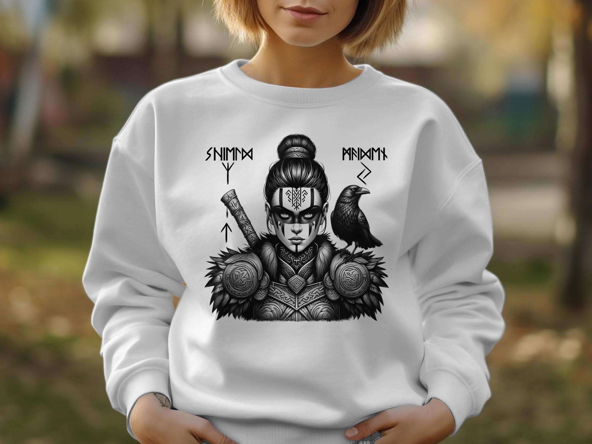 Viking Shield Maiden - Coloured Gildan Sweatshirt Realistic Norse Talisman Men Women Unisex Valhalla Tee Graphic Design