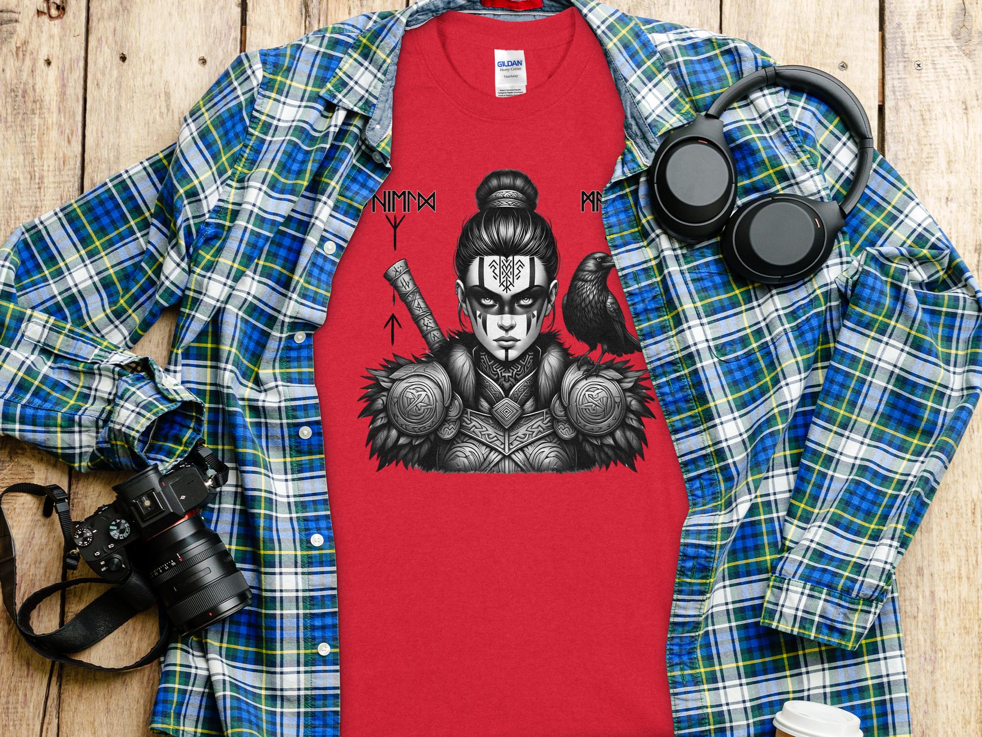 Viking Shield Maiden - Coloured Gildan T Shirt Realistic Norse Talisman Men Women Unisex Valhalla Tee Graphic Design