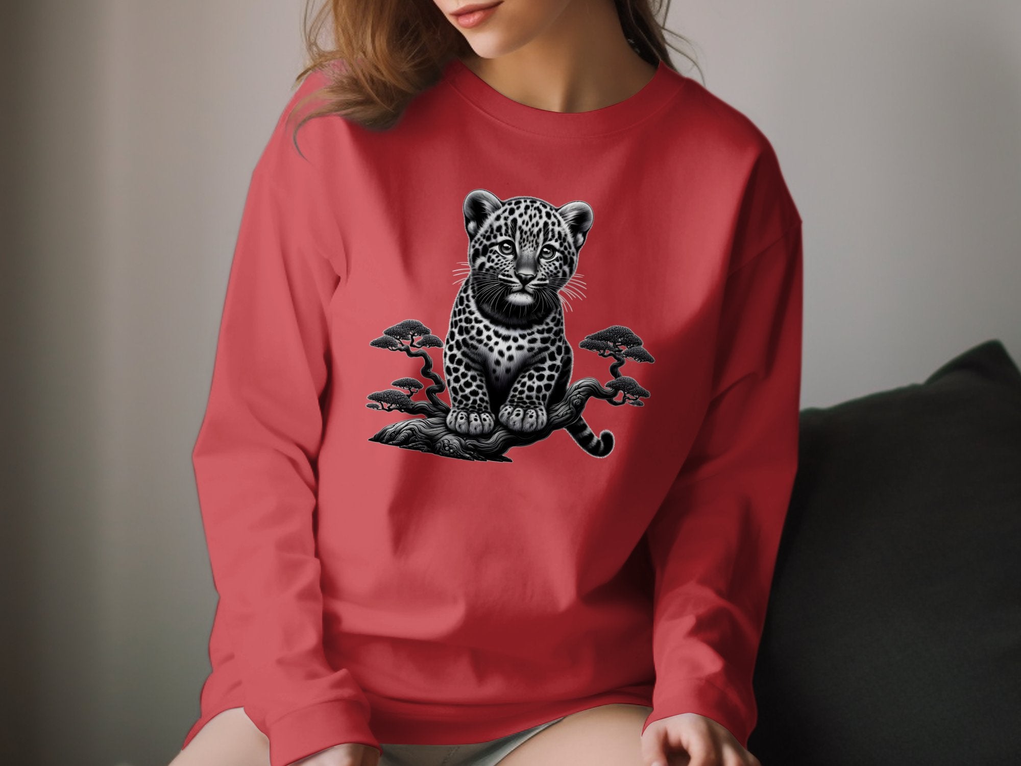 Leopard Bonsai - Coloured Gildan Long Sleeve Realistic Animal Talisman Unisex Cute Tee Graphic Design