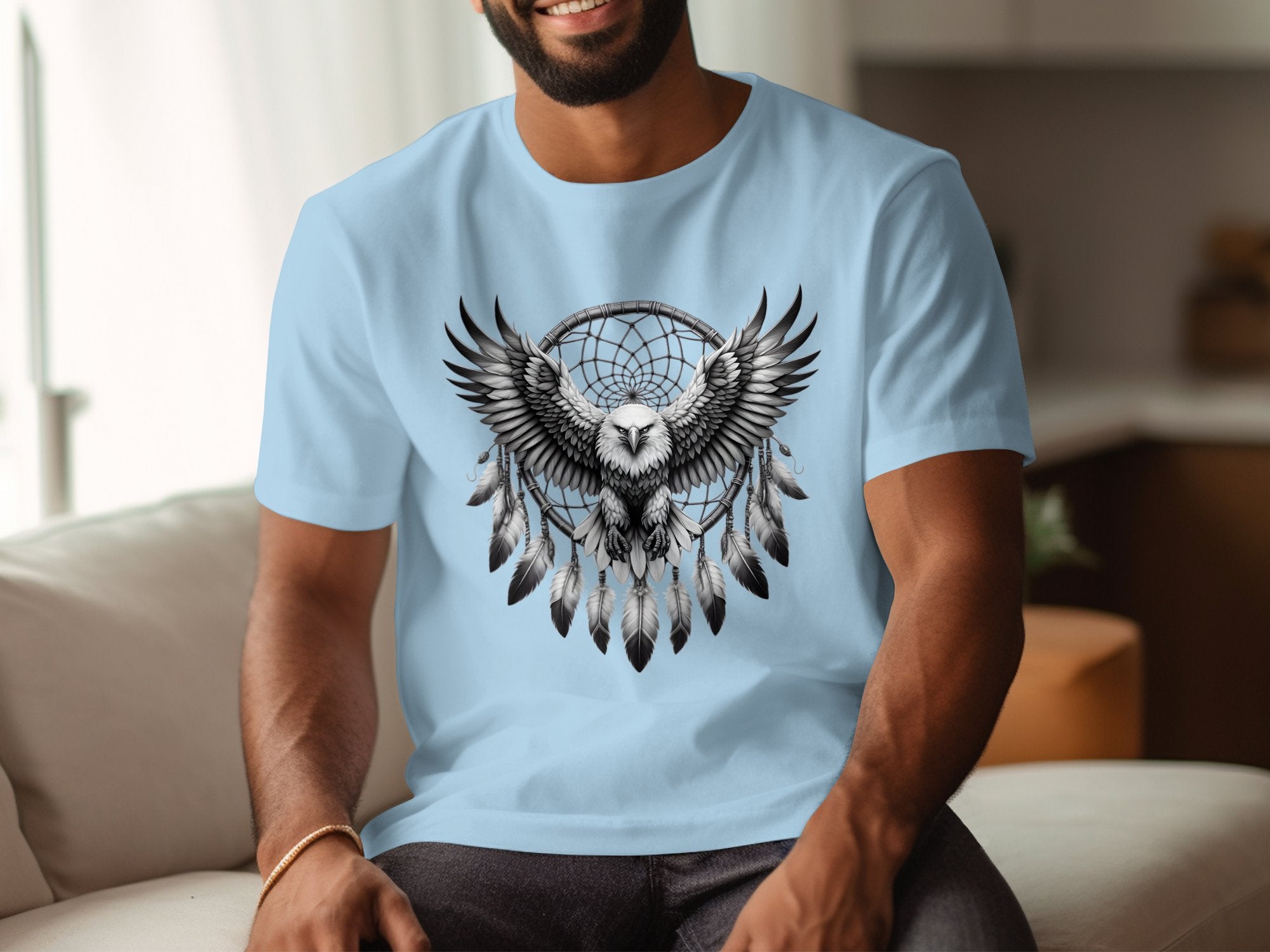 Dreamcatcher Eagle - Coloured Gildan T-Shirt Realistic Native American Talisman Unisex Mythology Tee Graphic Design