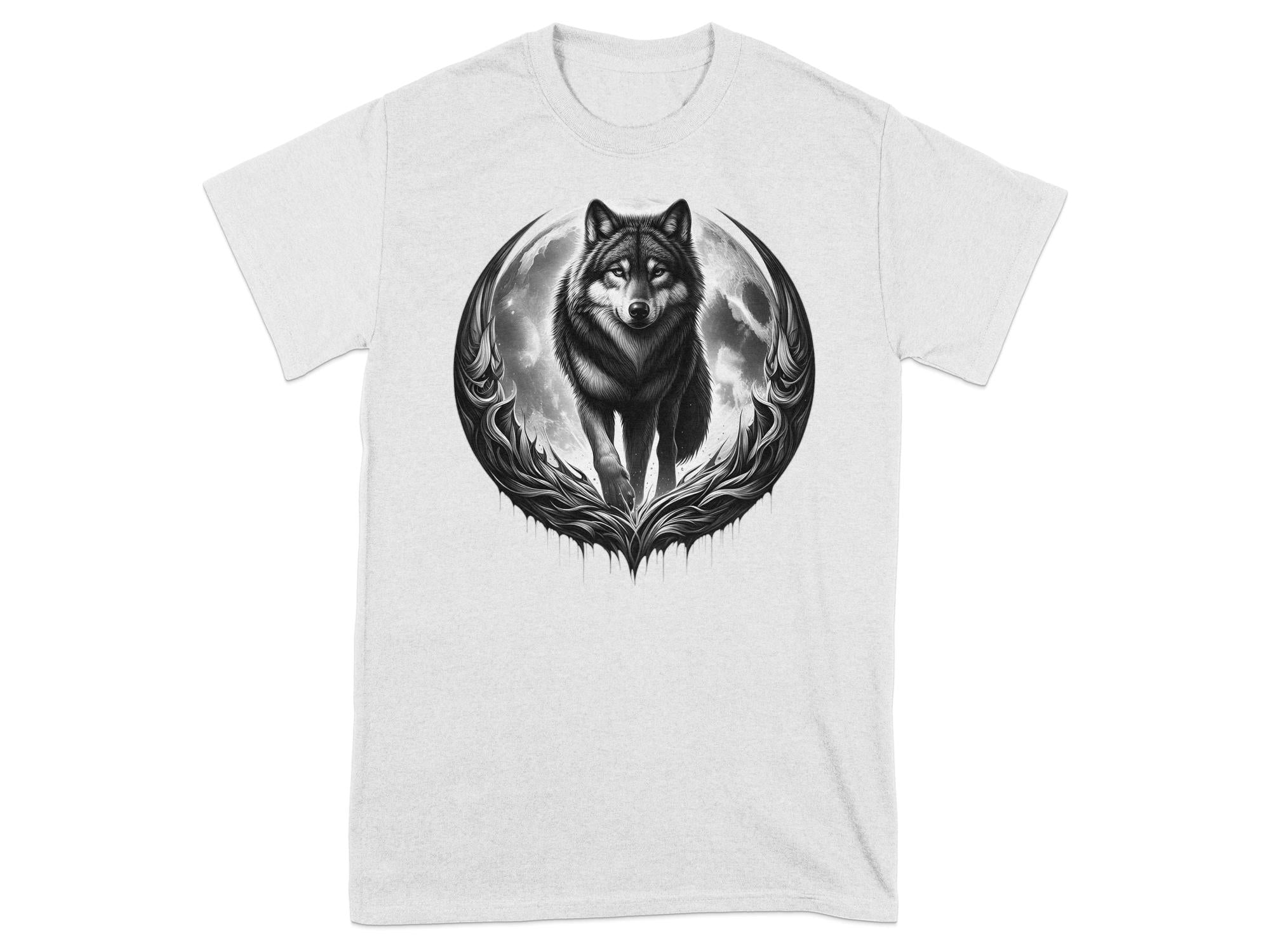 Moon Wolf - Coloured Gildan T-Shirt Realistic Animal Talisman Unisex Mythology Tee Graphic Design