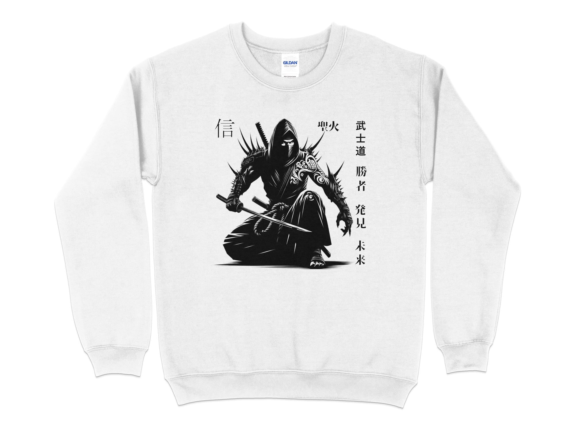 Samurai Ninja - Coloured Gildan Sweatshirt Japanese Talisman Unisex Cultural Symbolic Graphic Design