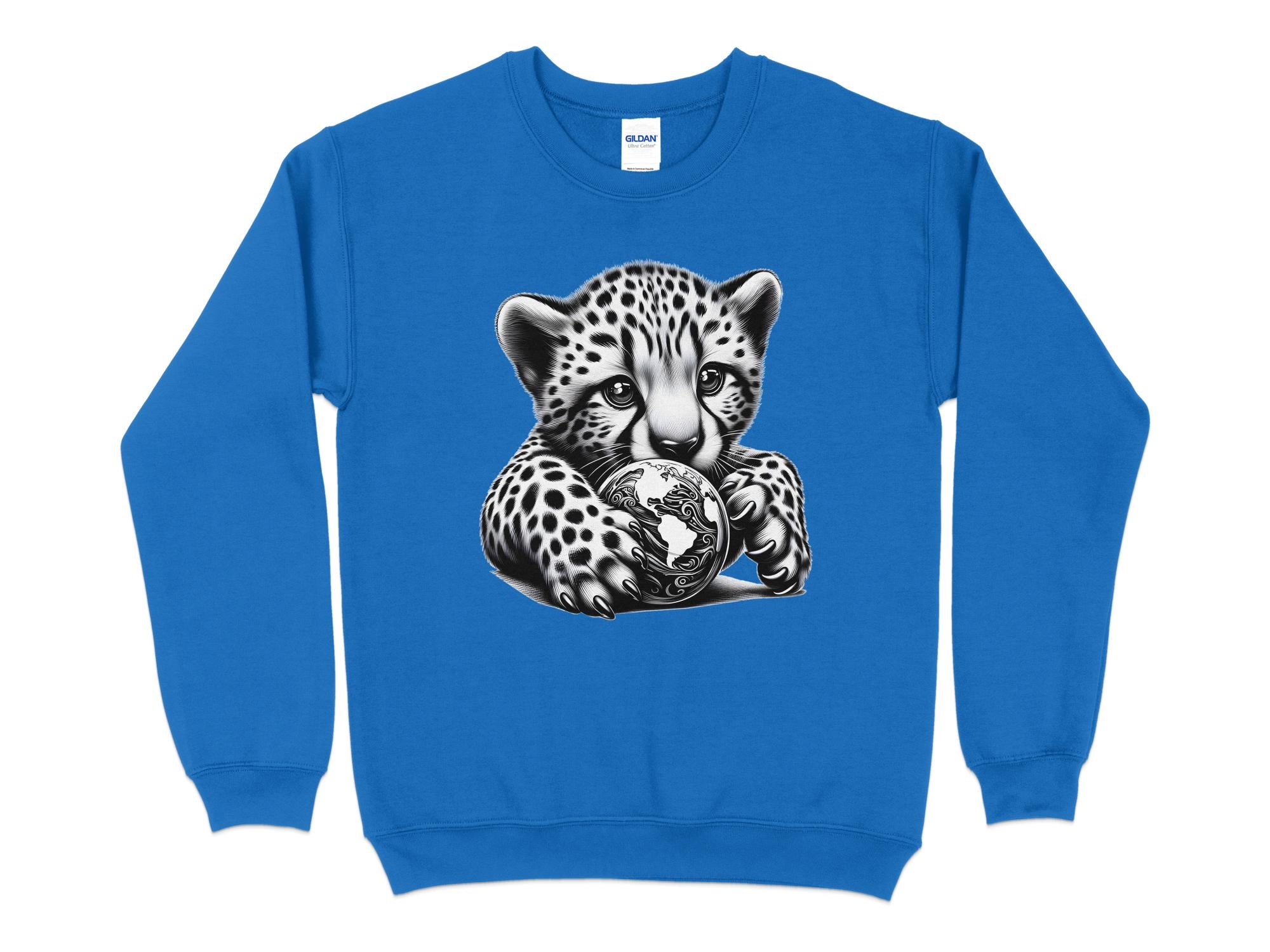 Cheetah World - Coloured Gildan Sweatshirt Realistic Animal Talisman Unisex Cute Tee Graphic Design