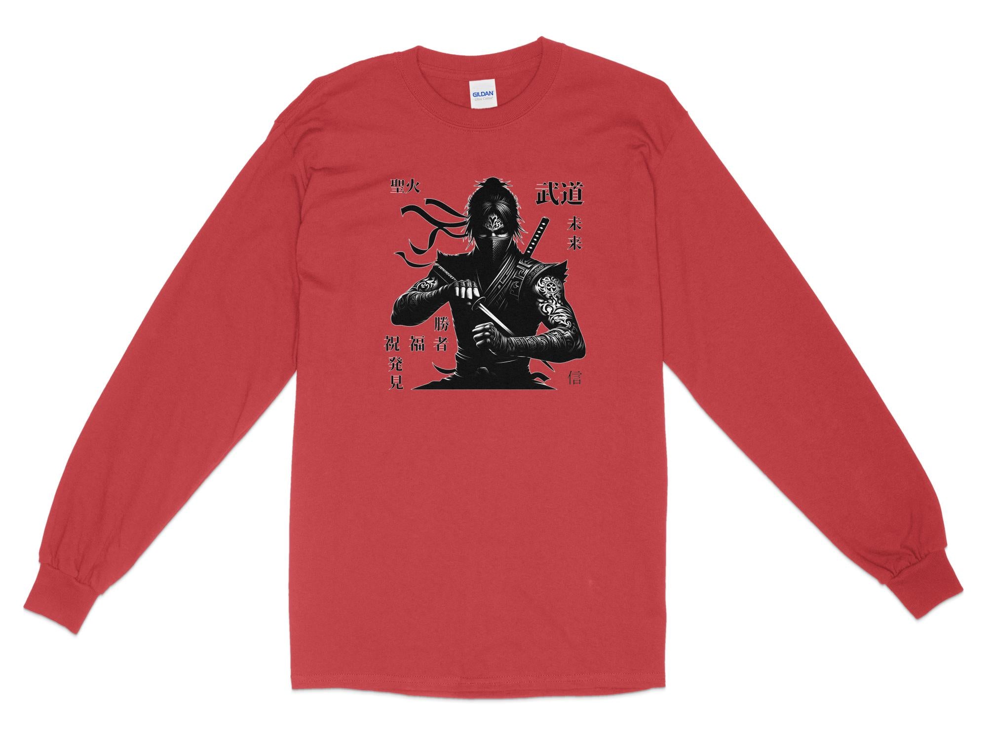 Samurai Ninja - Coloured Gildan Long Sleeve Japanese Talisman Unisex Cultural Symbolic Graphic Design