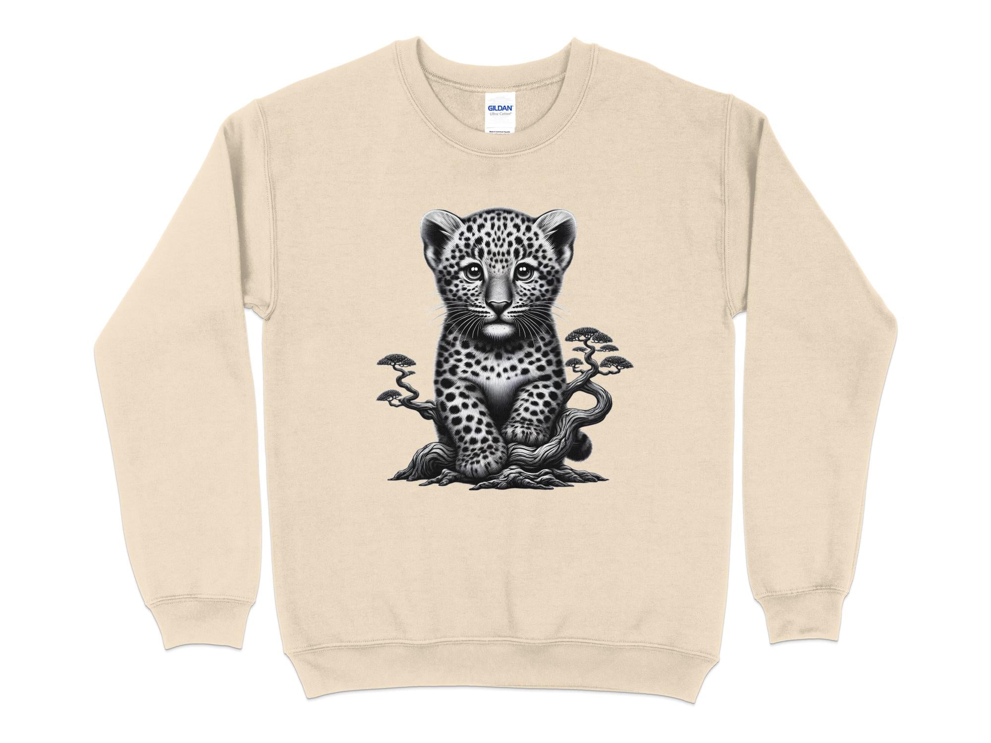 Leopard Bonsai - Coloured Gildan Sweatshirt Realistic Animal Talisman Unisex Cute Tee Graphic Design