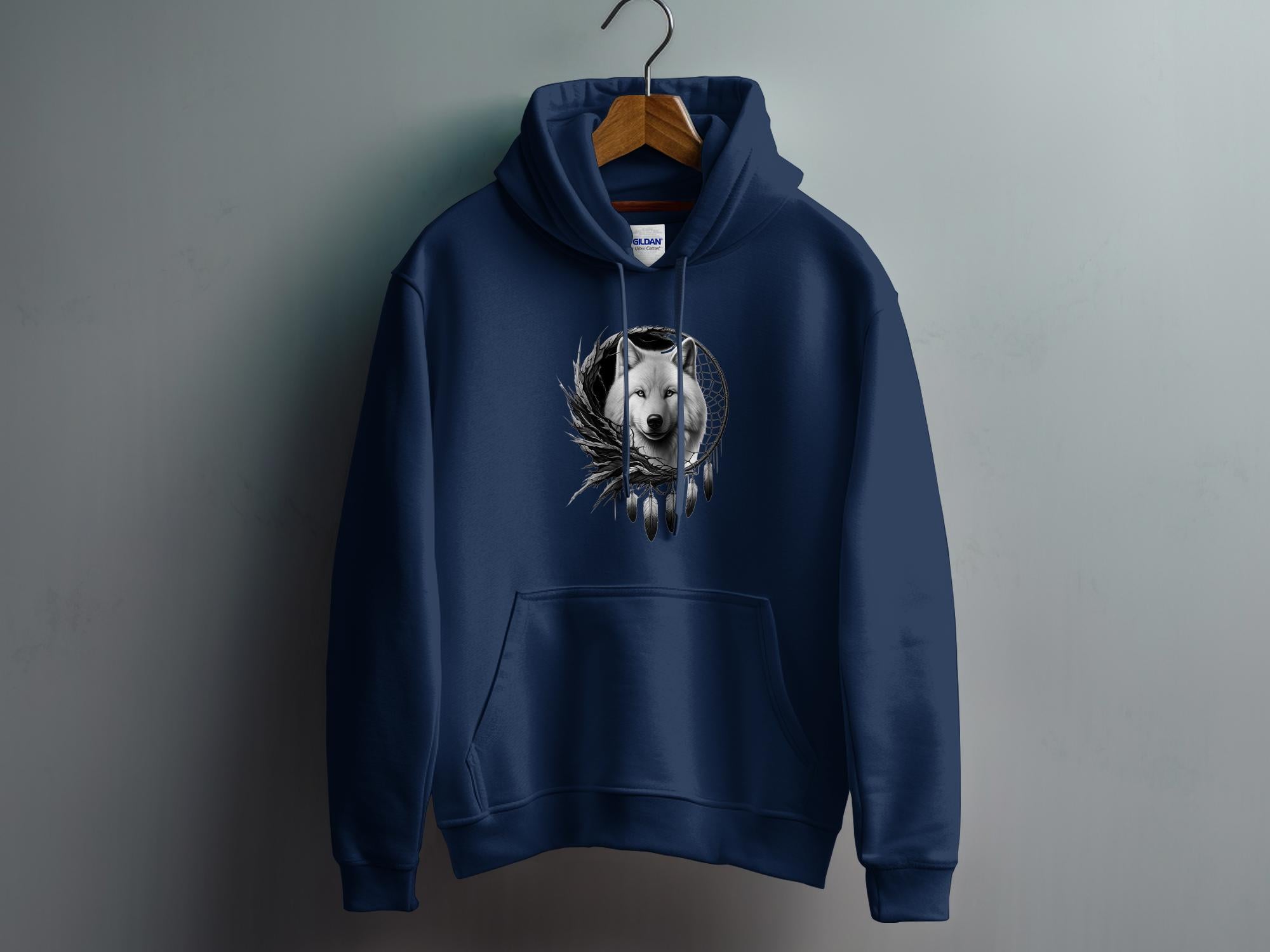 Dreamcatcher Wolf - Coloured Gildan Hoodie Realistic Native American Talisman Unisex Mythology Tee Graphic Design