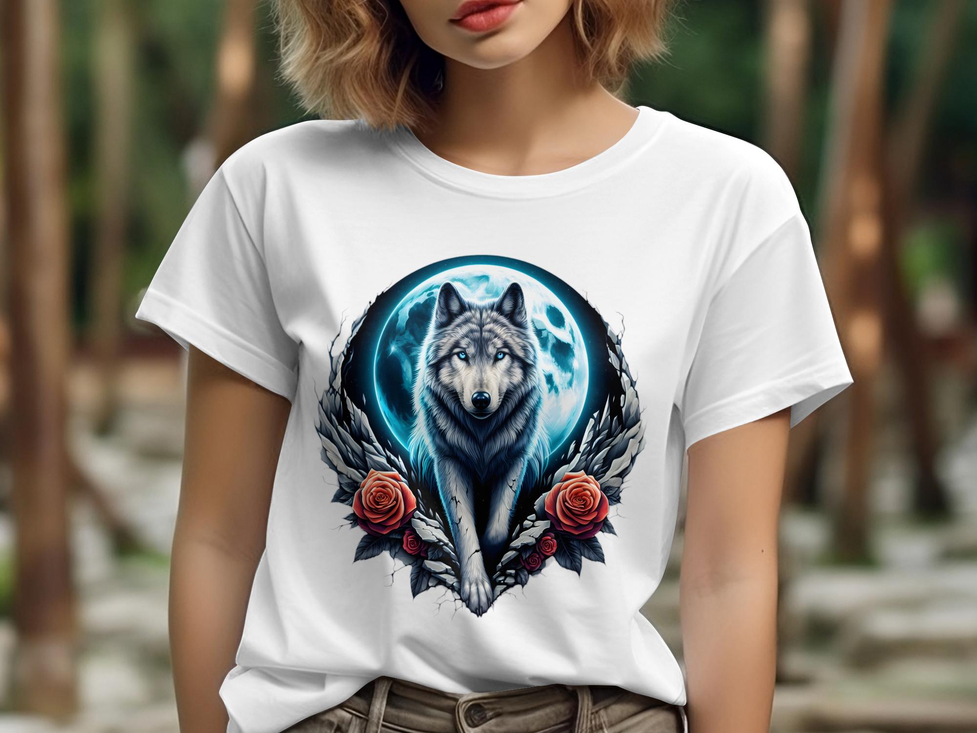 Moon Wolf - T-Shirt Realistic Full Colour Animal Talisman Unisex Mythology Tee Gildan Graphic Design