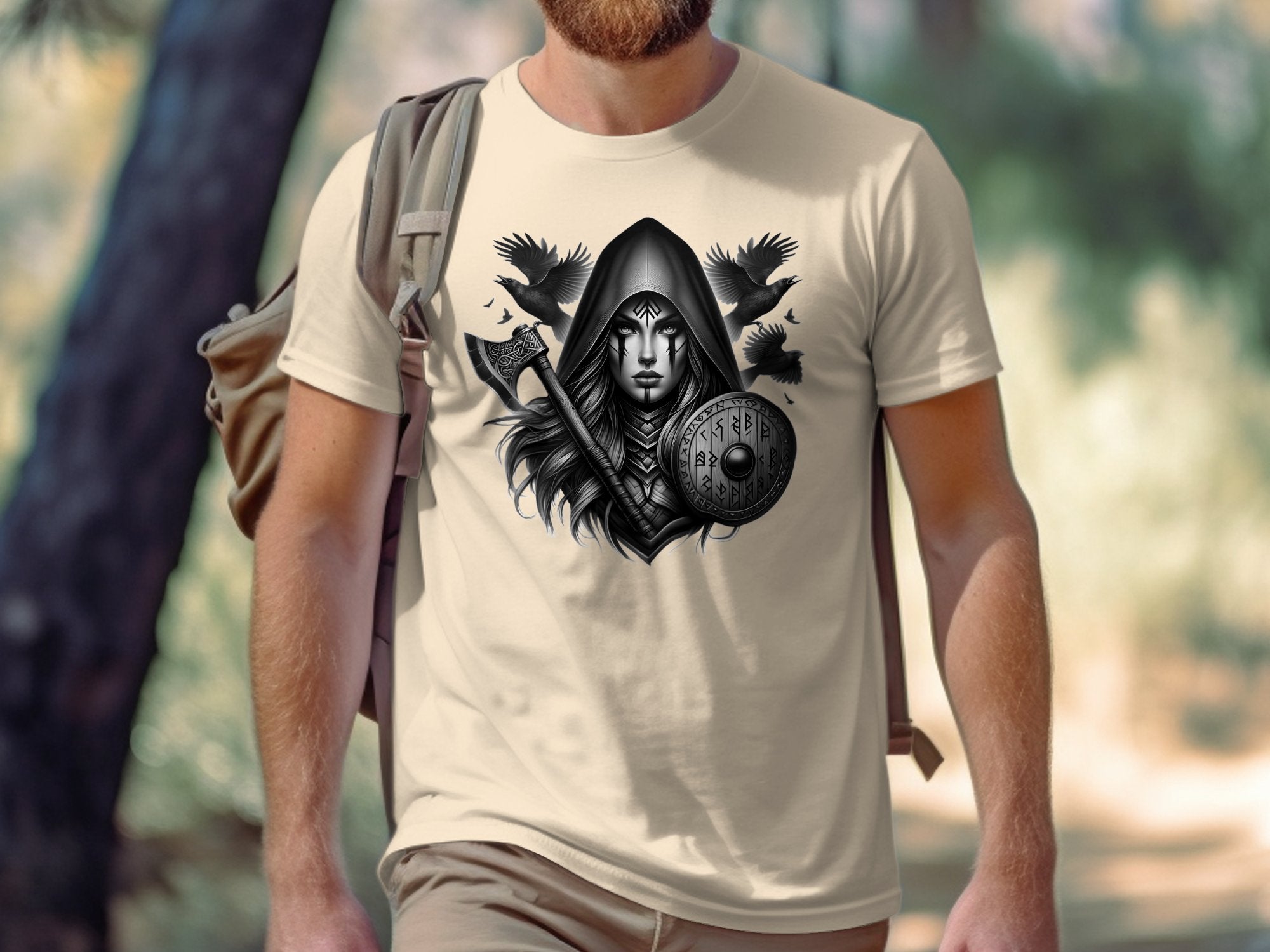 Viking Shield Maiden - Coloured Gildan T Shirt Realistic Norse Talisman Men Women Unisex Valhalla Tee Graphic Design